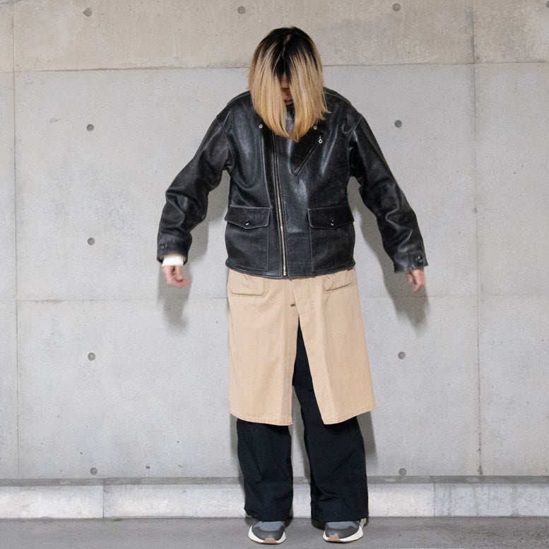 Crack leather double wide jacketBlack | VARDE77