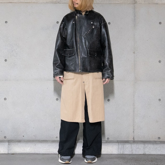 Crack leather double wide jacketBlack | VARDE77
