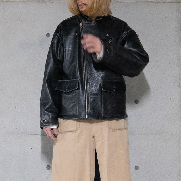 Crack leather double wide jacketBlack | VARDE77