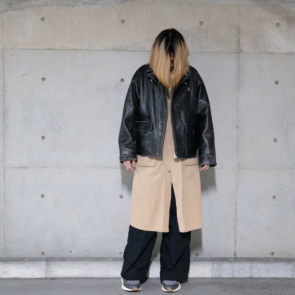 Crack leather double wide jacketBlack | VARDE77