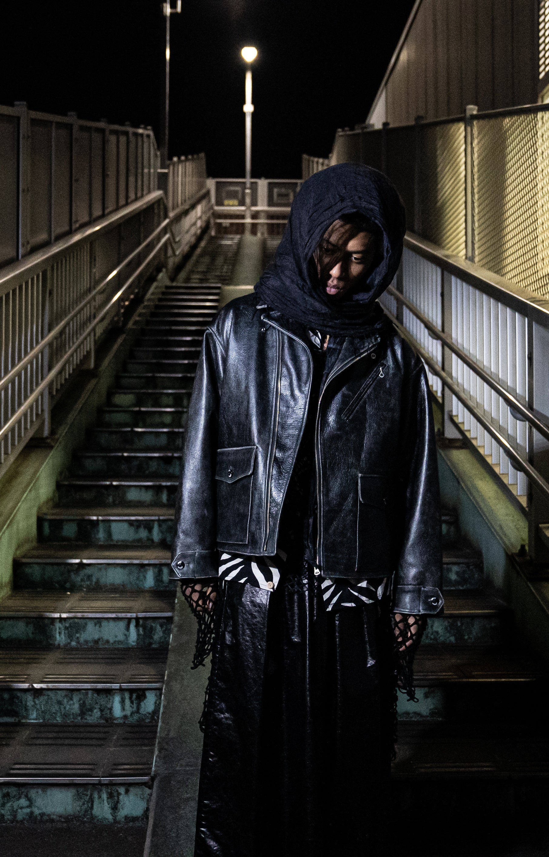 Crack leather double wide jacketBlack | VARDE77