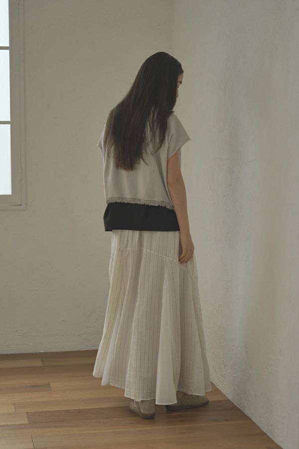 25163-8299P_off white | ストライプ切替ギャザーS/K | Color:Off White【ANGELINA_アンジェリーナ】