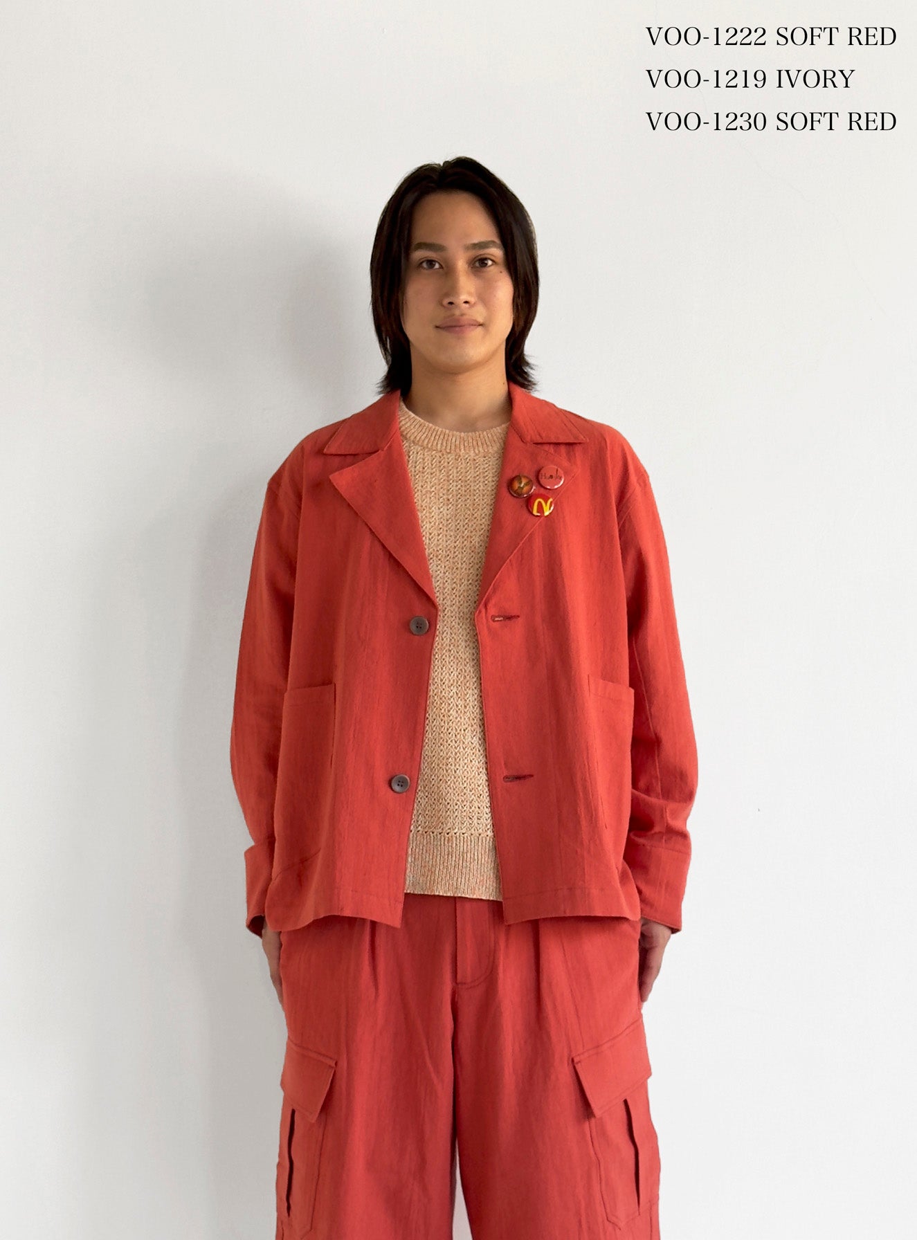 VOO-1222_Soft Red | LINEN 2B JKT | Color:Soft Red【VOO_ヴォー】【入荷予定アイテム・入荷連絡可能】