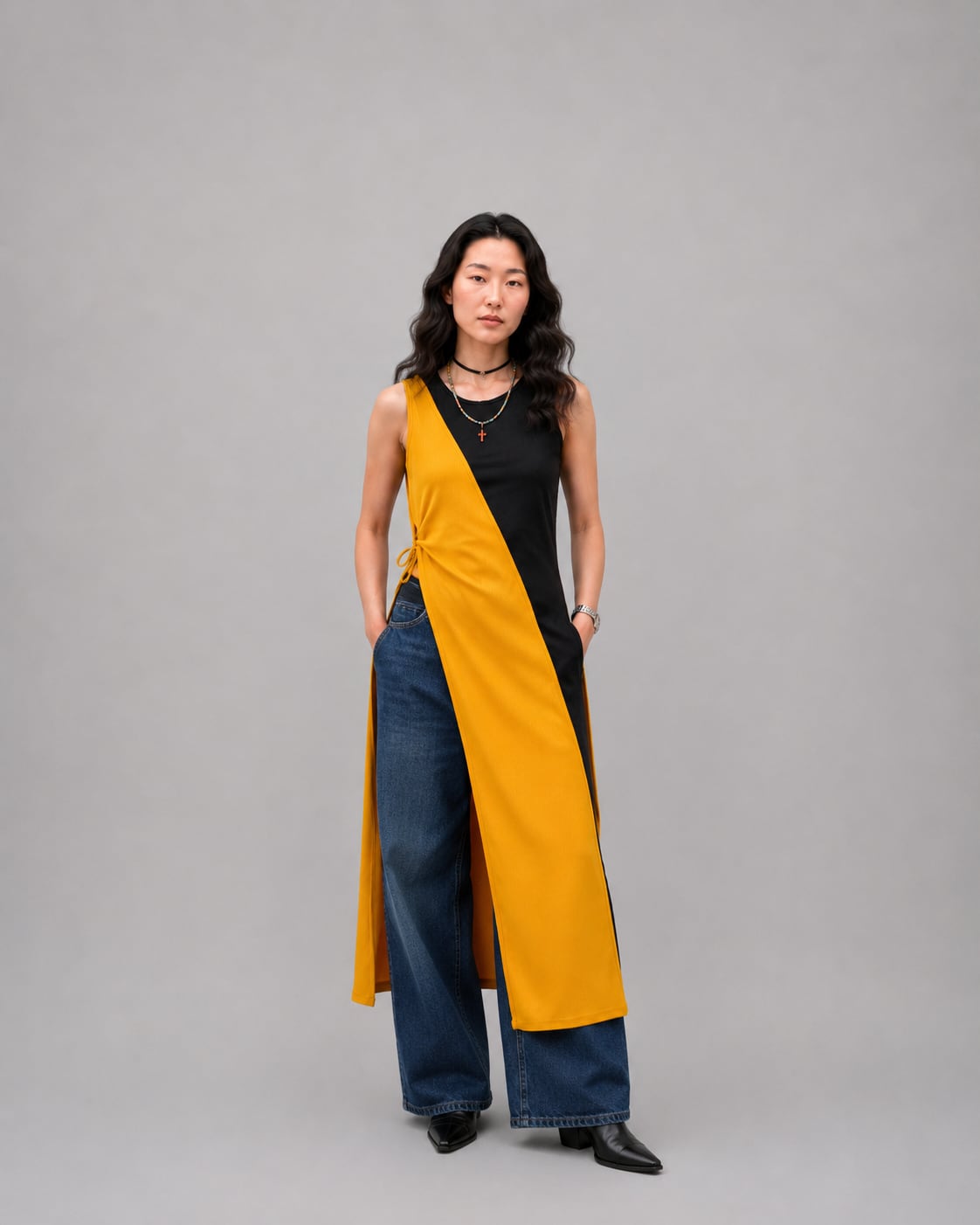 アシンメトリーRIBカットドレス – Bicolor | 26SS-SPW-09_Bicolor | AMBERGLEAM