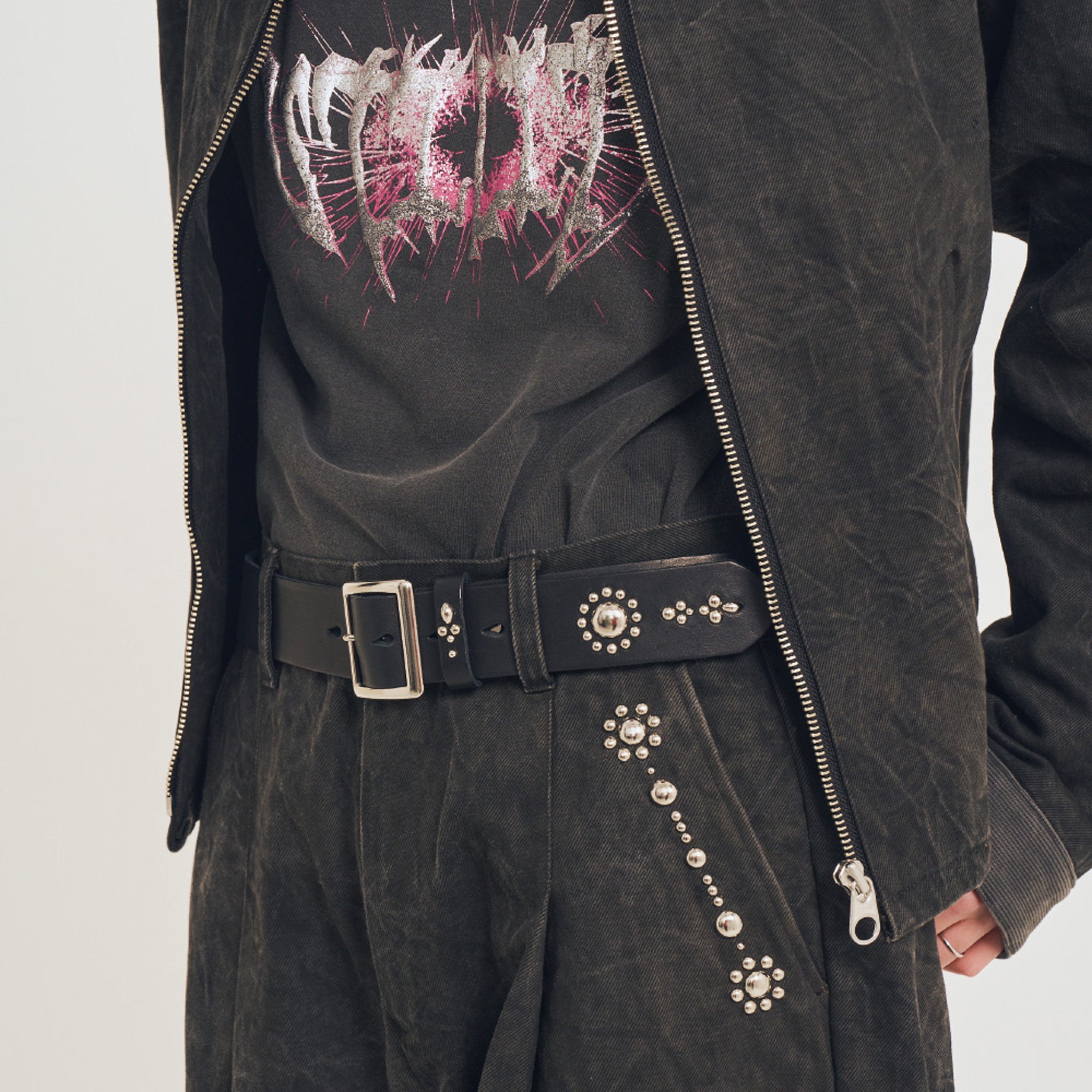 Studs work wide pants | Color_Black | No_efsal-02_Black【EFFECTEN_エフェクテン】【入荷予定アイテム・入荷連絡可能】