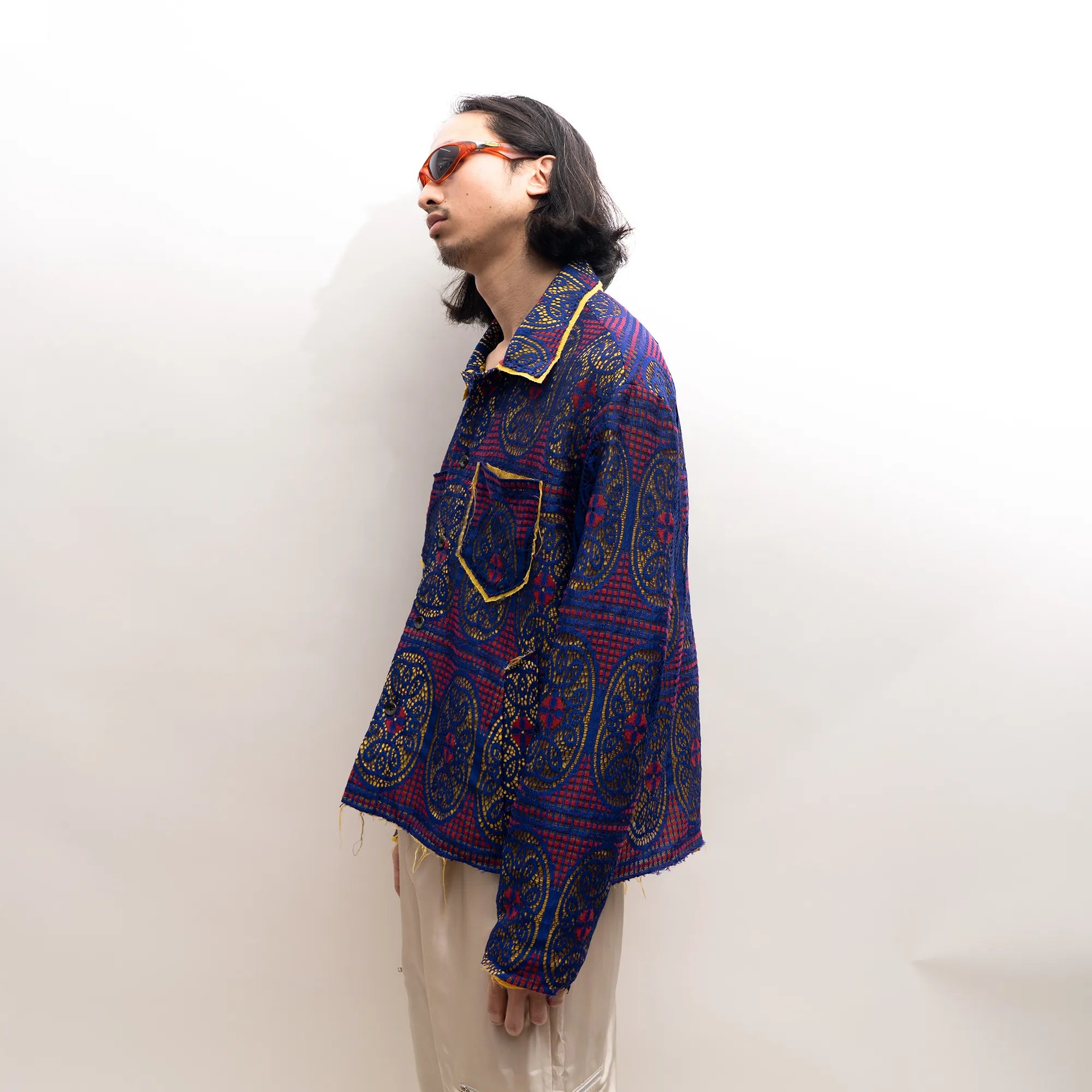 No:ps23t07 | Name:Inside Out L/S Lace Shirt | Color:Navy-Red-Yellow【PLATEAU STUDIO_プラトー スタジオ】
