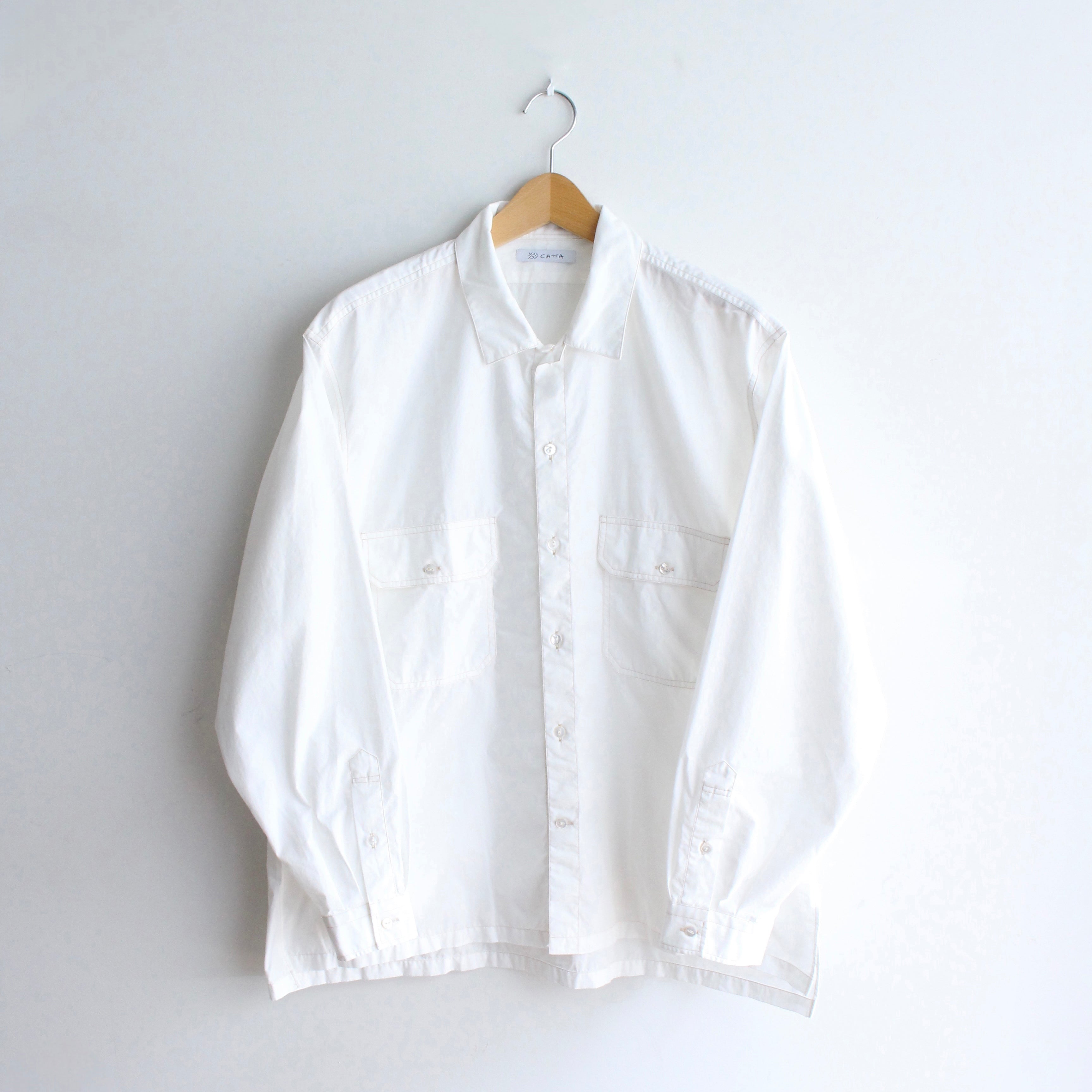 WP-02_White | W POCKET SHIRT-NATURAL WASHER  | Color:White【CATTA SHIRTS_カッタ シャツ】【入荷予定アイテム・入荷連絡可能】