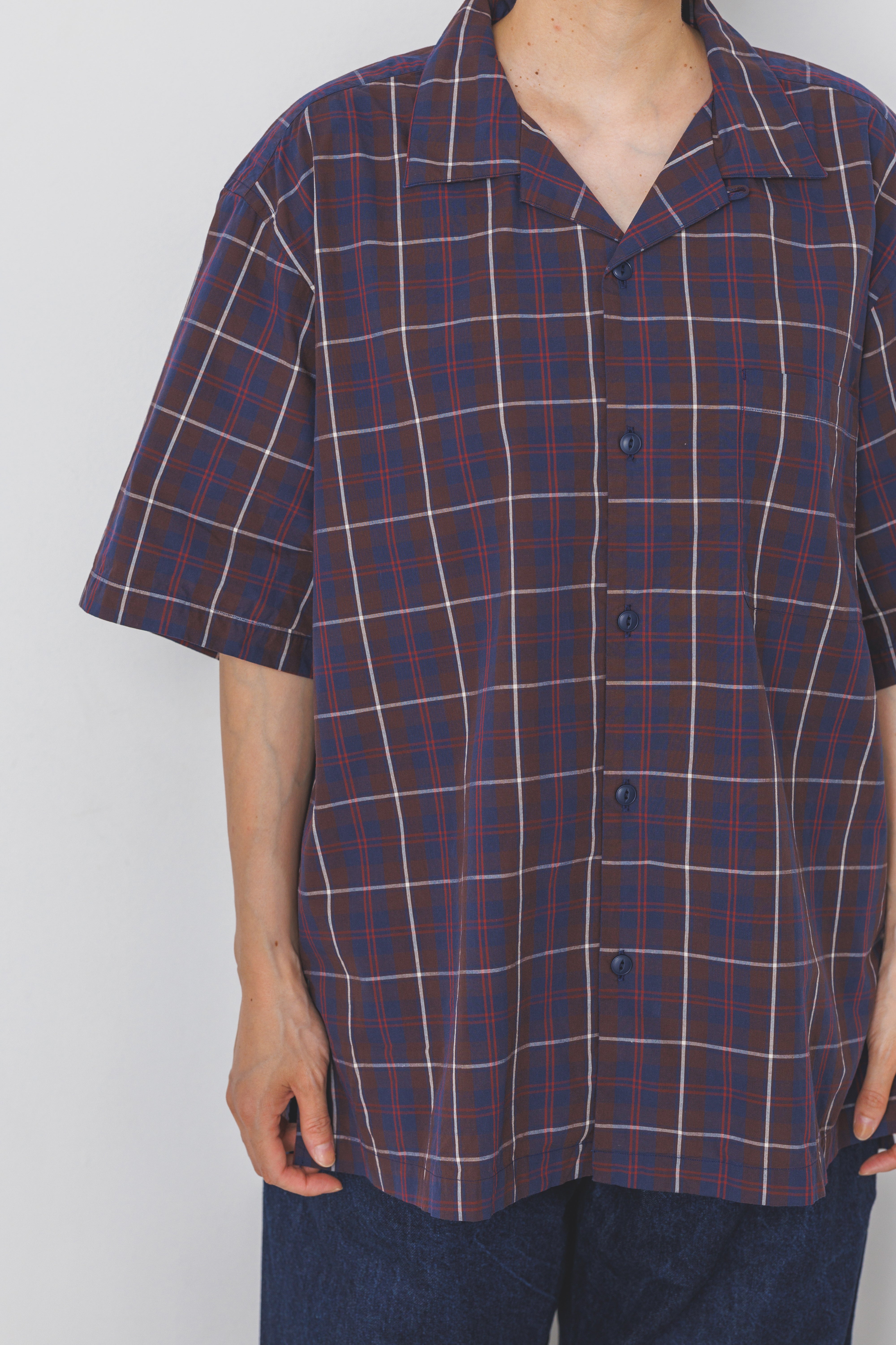 OP-05_Brown | OPEN COLLAR SHIRT-BRITISH CHECK | Color:Brown【CATTA SHIRTS_カッタ シャツ】【入荷予定アイテム・入荷連絡可能】