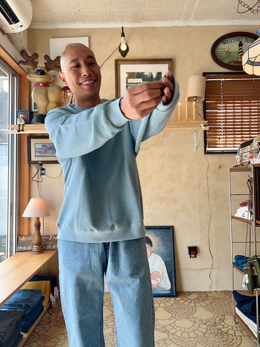 RELAX FIT №149 [ Pique sweat crew ］ | Col_Black / Pale Blue【RELAX FIT_リラックスフィット】