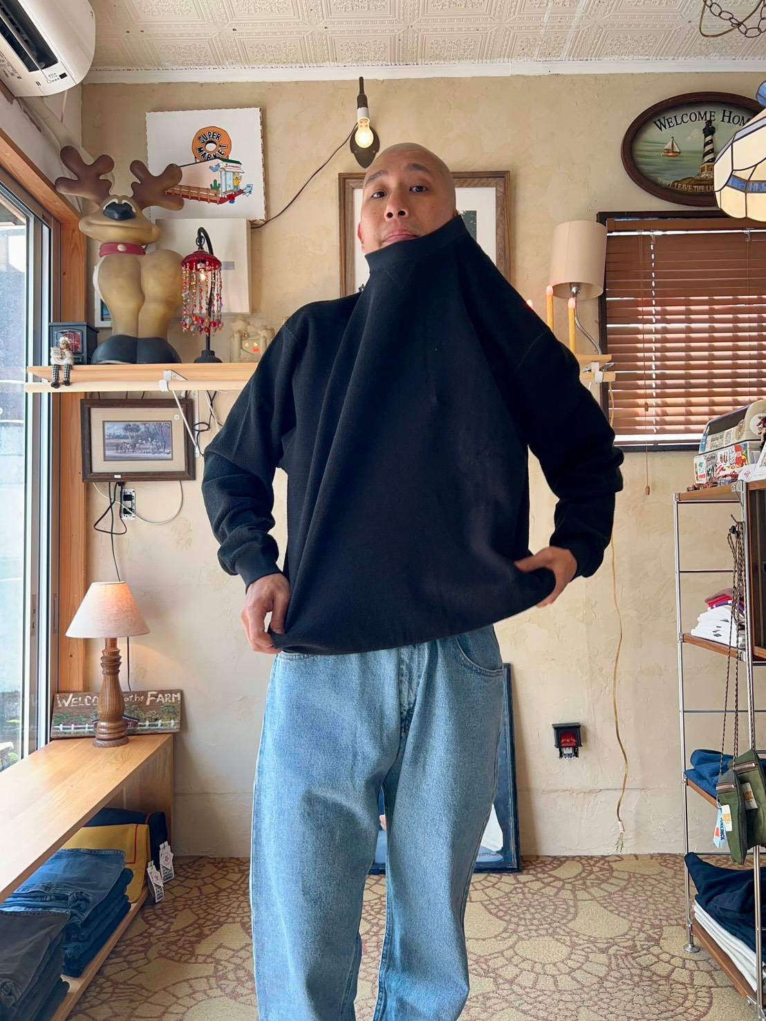 RELAX FIT №149 [ Pique sweat crew ］ | Col_Black / Pale Blue【RELAX FIT_リラックスフィット】