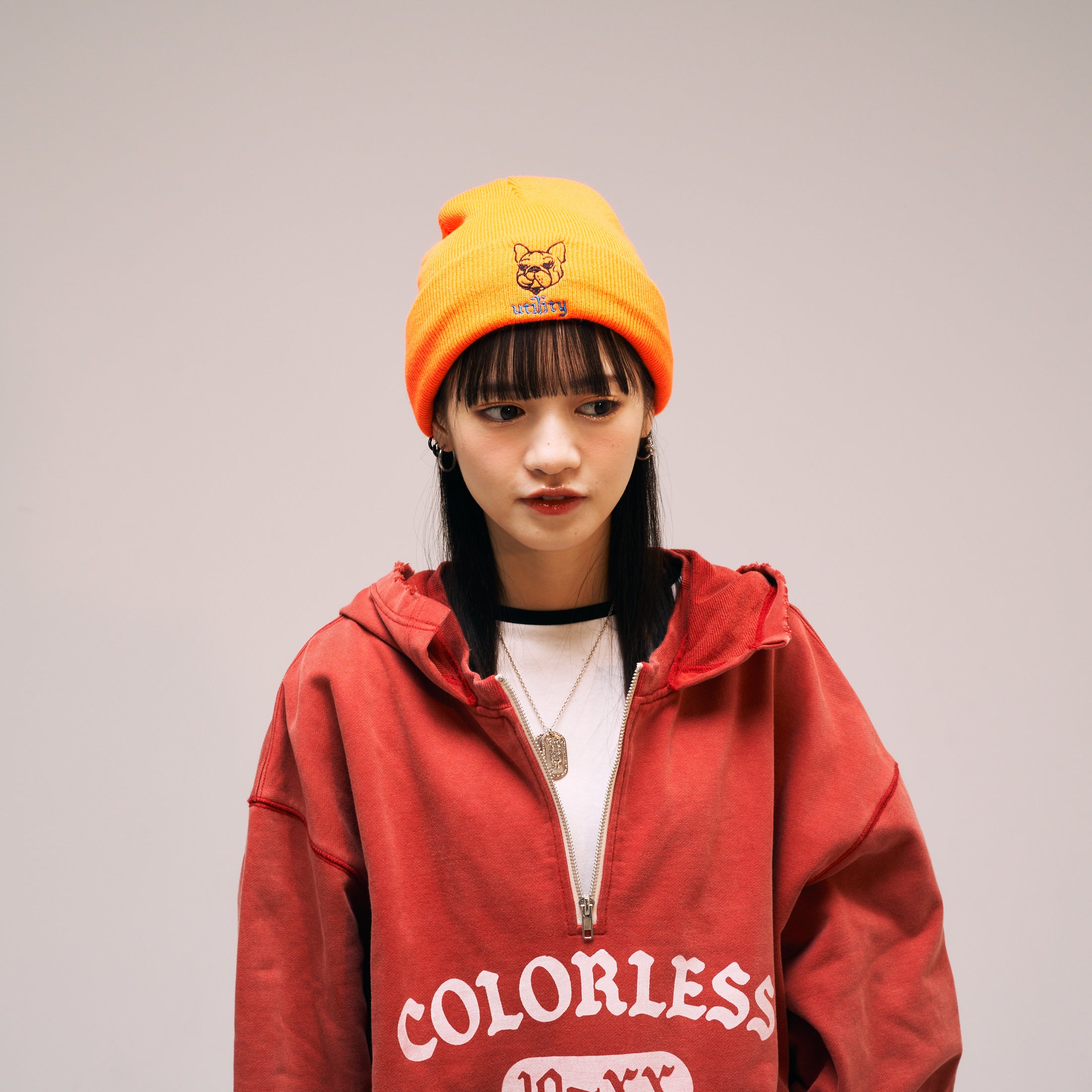 efmm-19_Red | Colorless Half Zip Hoodie | Color:Red【EFFECTEN_エフェクテン】【入荷予定アイテム・入荷連絡可能】