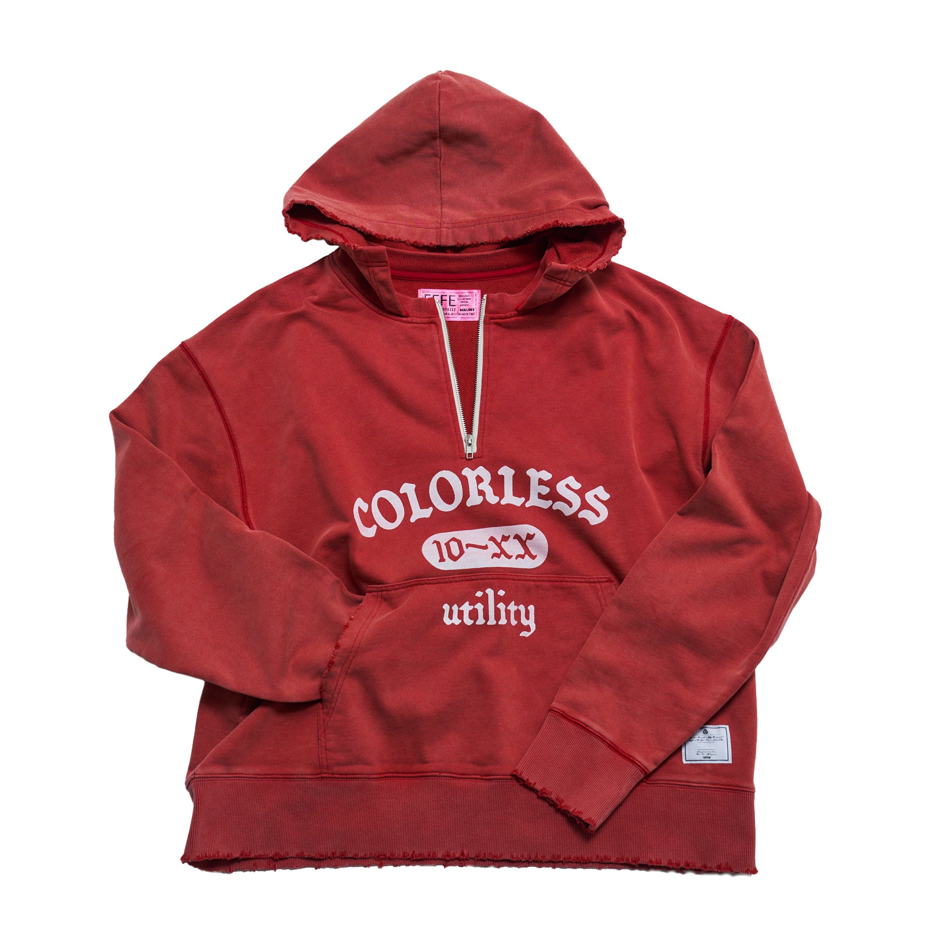 efmm-19_Red | Colorless Half Zip Hoodie | Color:Red【EFFECTEN_エフェクテン】【入荷予定アイテム・入荷連絡可能】