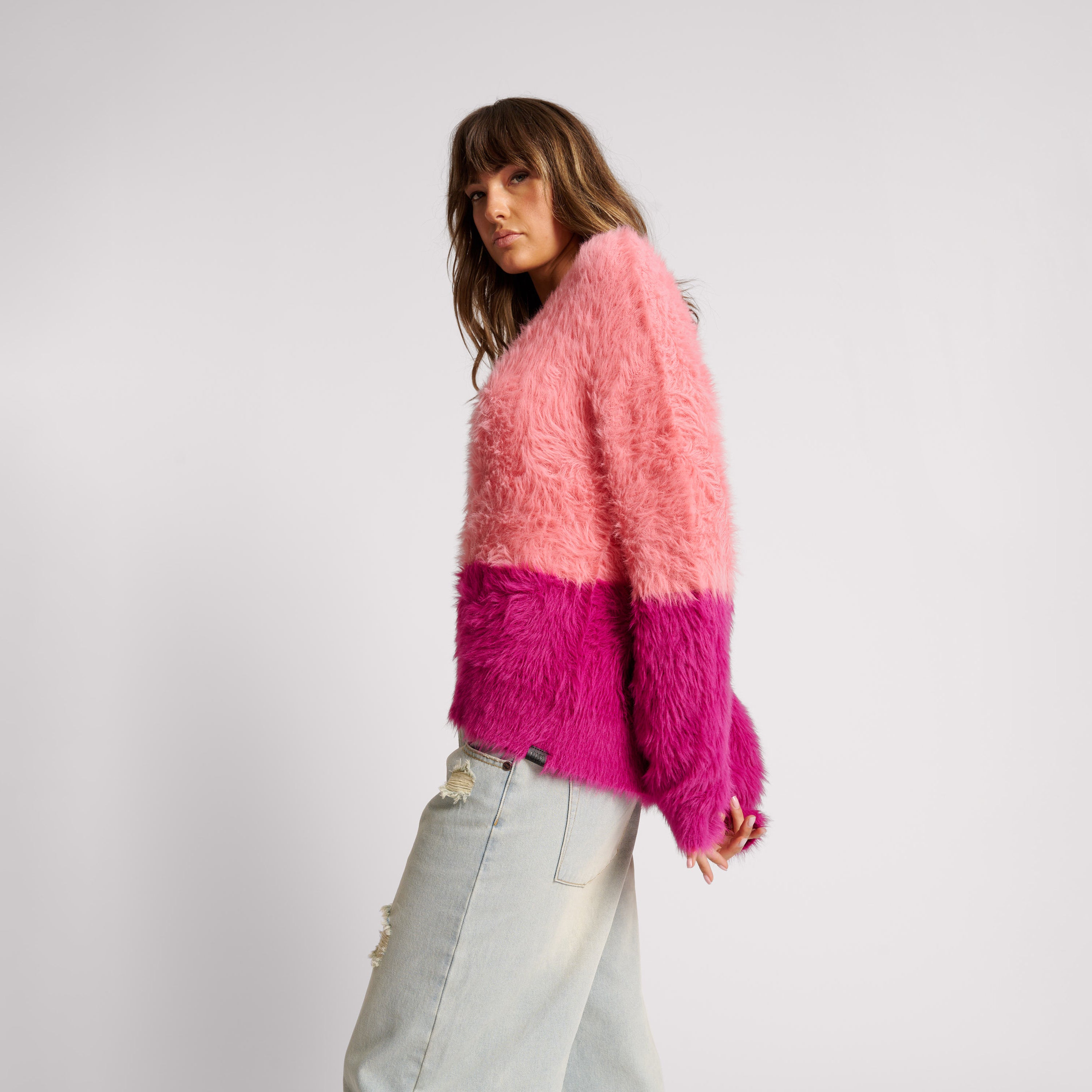 No:24925E_PINK | Name:FLUFFY COLOUR BLOCK SWEATER | Color:Pink【ONE TEASPOON_ワンティースプーン】