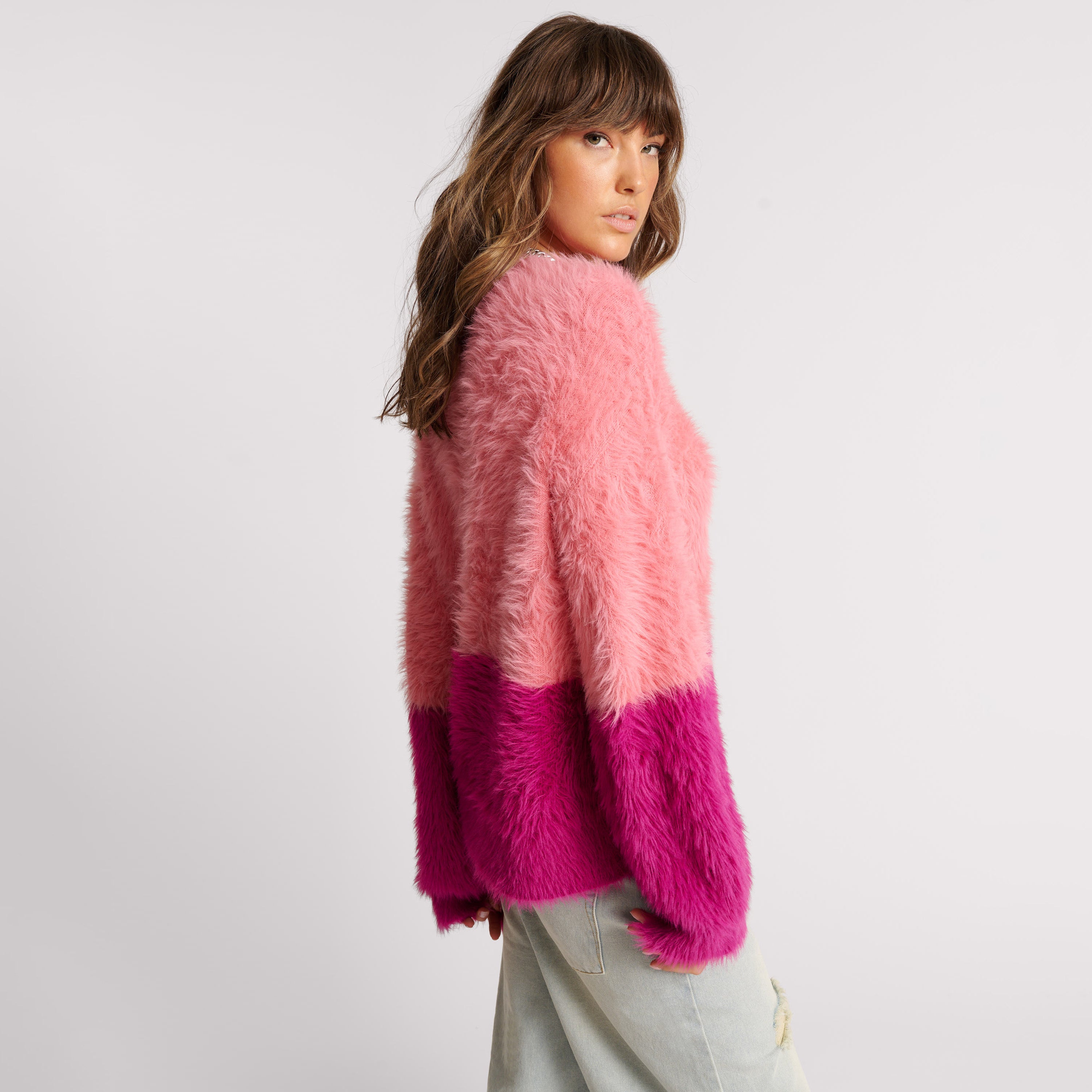 24925E_PINK | FLUFFY COLOUR BLOCK SWEATER | Color:Pink【ONE TEASPOON_ワンティースプーン】