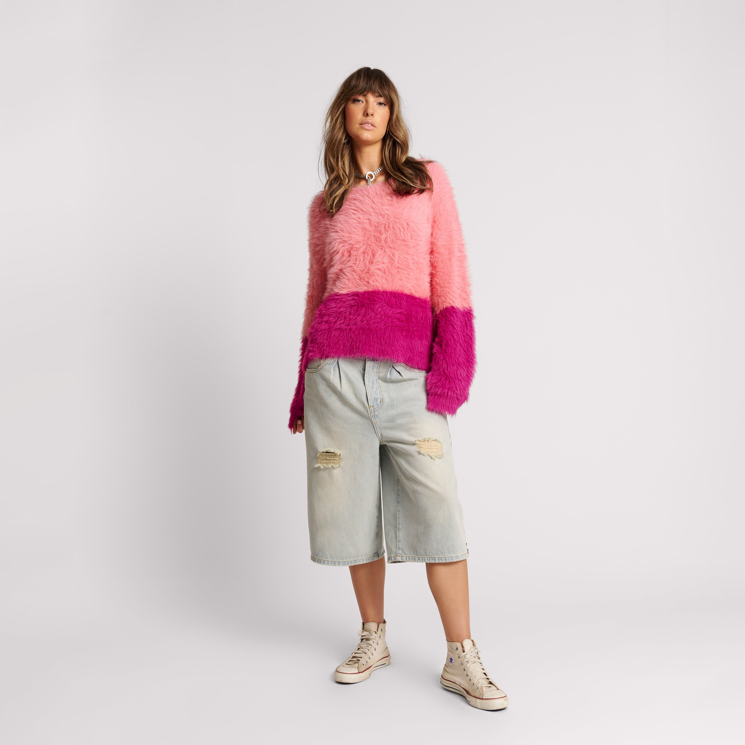 24925E_PINK | FLUFFY COLOUR BLOCK SWEATER | Color:Pink【ONE TEASPOON_ワンティースプーン】