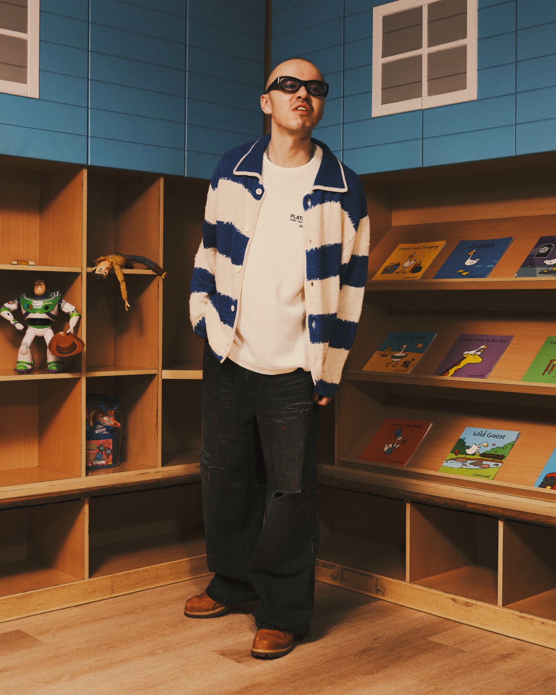 Pla24awkt05-1_Blue/Beige | L/s knit stripe shirt | Color:Blue/Beige【PLATEAU STUDIO_プラトー スタジオ】【入荷予定アイテム・入荷連絡可能】