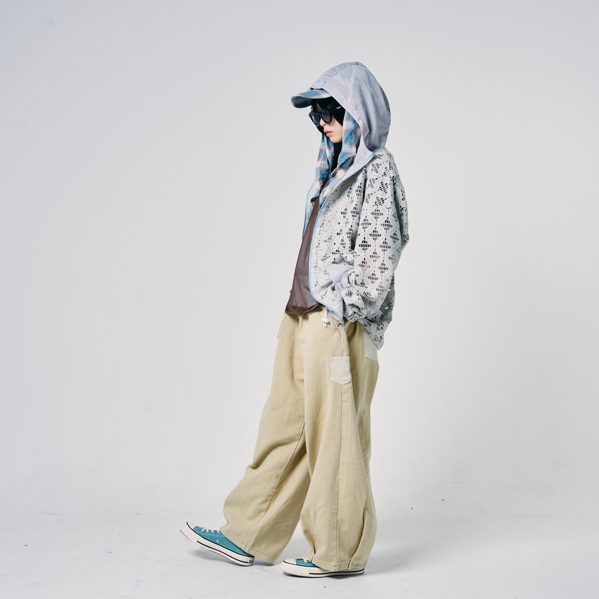 Flower mesh zip hoodie – Gray | EFFECTEN