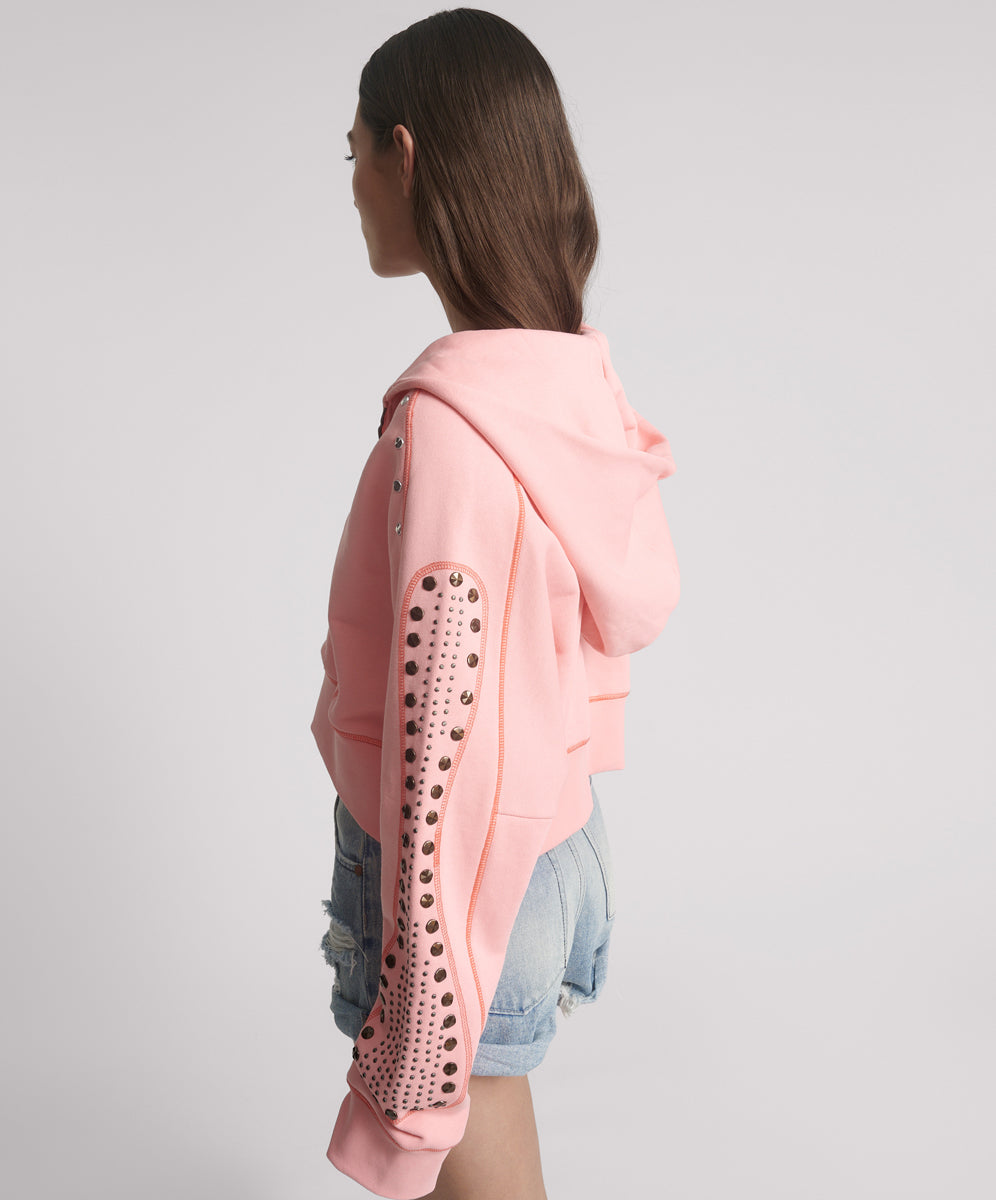 26776_CANDY CORAL | CANDY CORAL STUDDED CROPPED HOODY | Color:Candy Coral【ONE TEASPOON_ワンティースプーン】