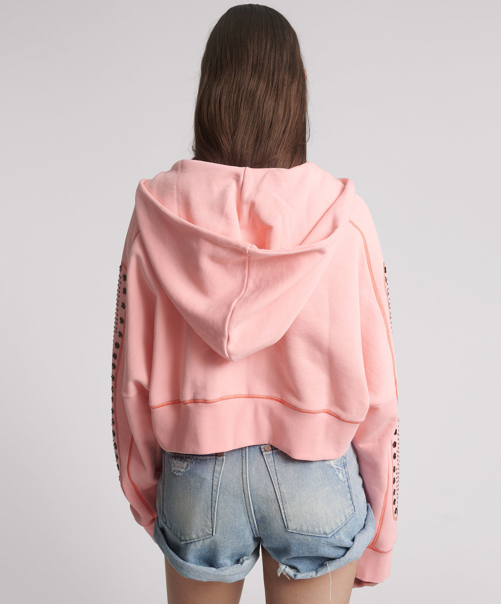 26776_CANDY CORAL | CANDY CORAL STUDDED CROPPED HOODY | Color:Candy Coral【ONE TEASPOON_ワンティースプーン】