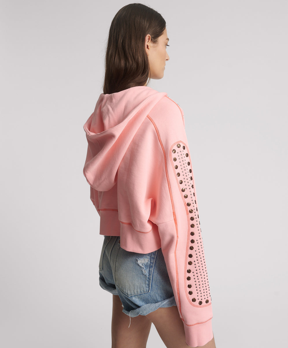 26776_CANDY CORAL | CANDY CORAL STUDDED CROPPED HOODY | Color:Candy Coral【ONE TEASPOON_ワンティースプーン】