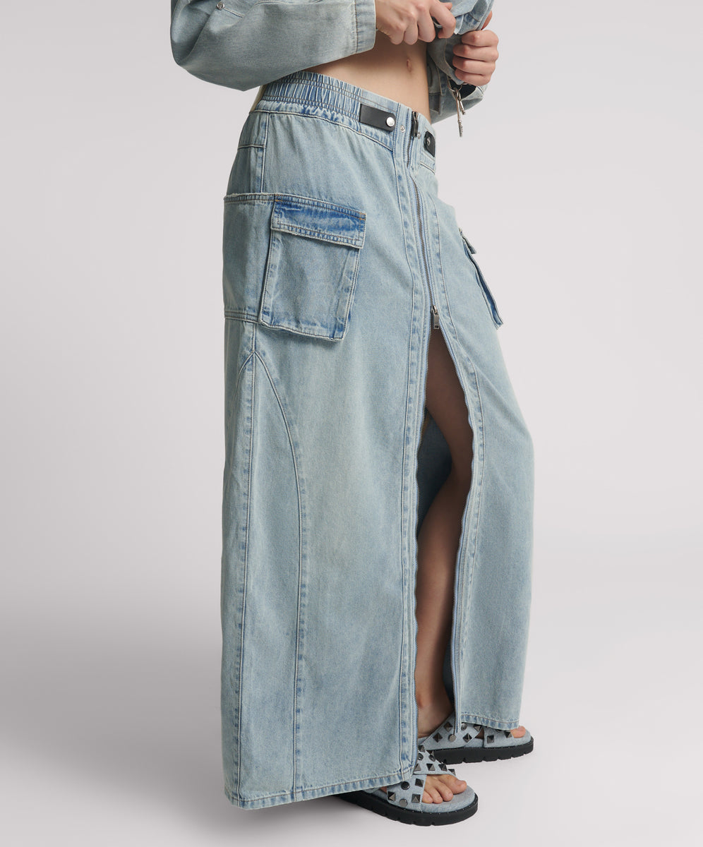 26791_SOFT BLUE | SOFT BLUE PARACHUTE DENIM SKIRT | Color:Soft Blue【ONE TEASPOON_ワンティースプーン】