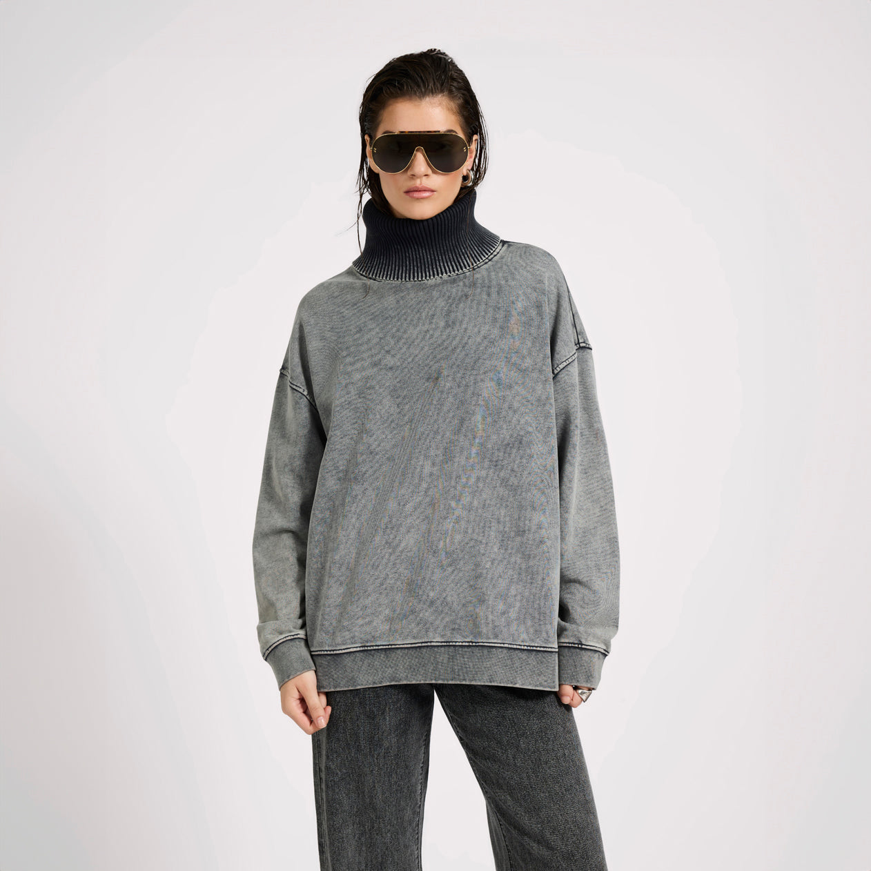 FLEECE ROLL NECK SWEATER | Color_Worn Black | No_27121_worn black【ONE TEASPOON_ワンティースプーン】【入荷予定アイテム・入荷連絡可能】
