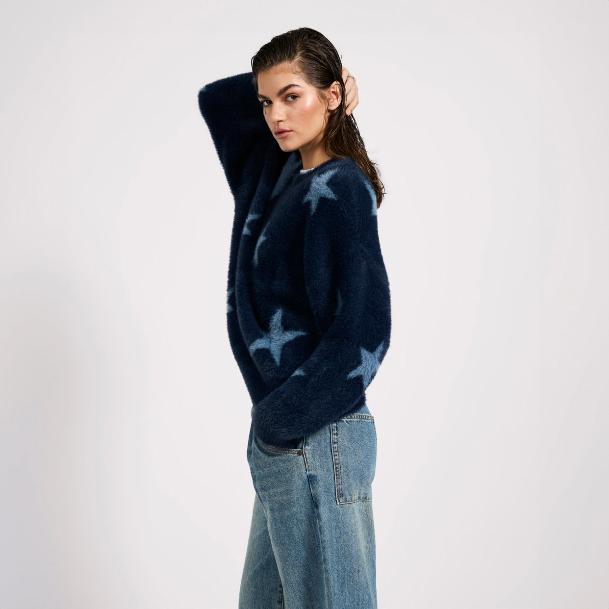 FLUFFY STAR LONGSLEEVE KNIT SWEATER | Color_Blue | No_27140a_blue【ONE TEASPOON_ワンティースプーン】【入荷予定アイテム・入荷連絡可能】