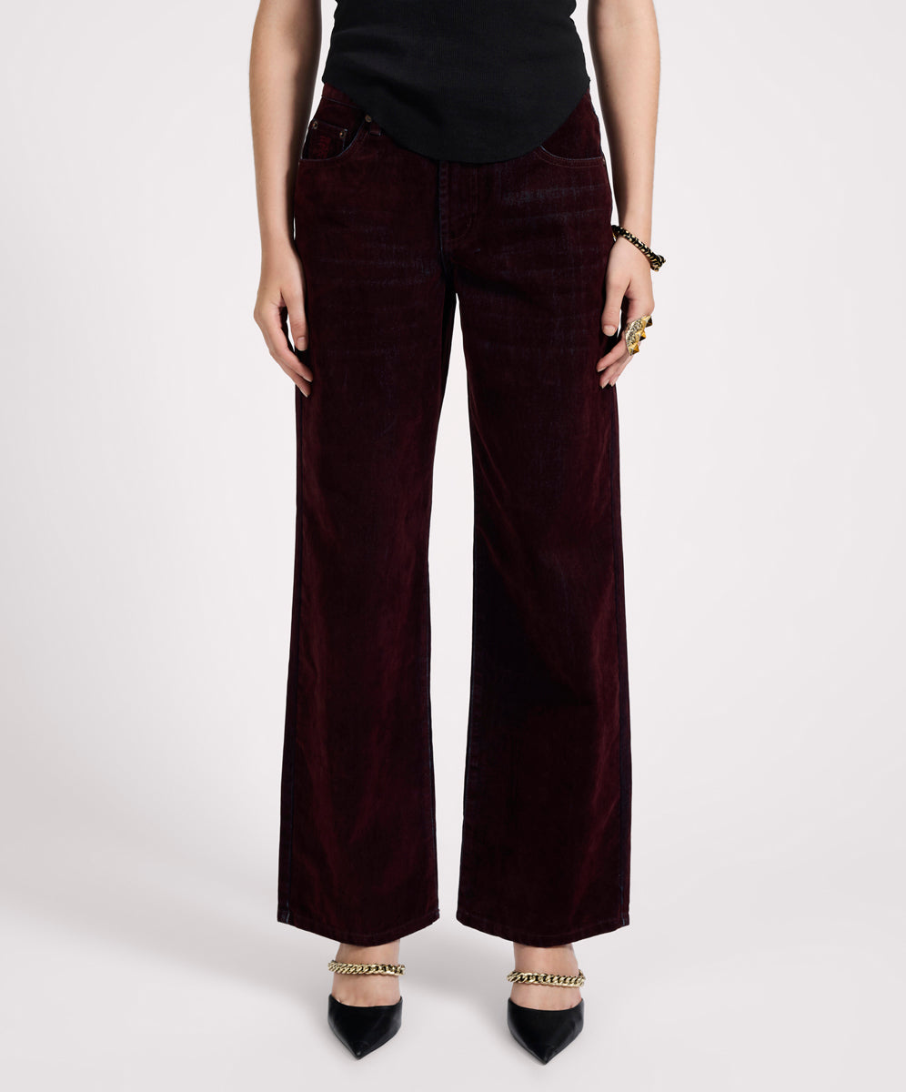 JACKSON MID WAIST WIDE LEG VELVET FINISH DENIM JEANS | Color_Flocked Maroon | No_27241_flocked maroon【ONE TEASPOON_ワンティースプーン】【入荷予定アイテム・入荷連絡可能】
