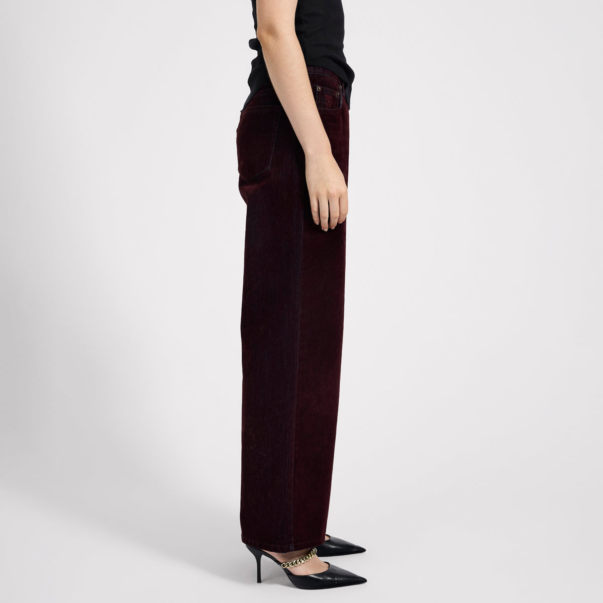 JACKSON MID WAIST WIDE LEG VELVET FINISH DENIM JEANS | Color_Flocked Maroon | No_27241_flocked maroon【ONE TEASPOON_ワンティースプーン】【入荷予定アイテム・入荷連絡可能】