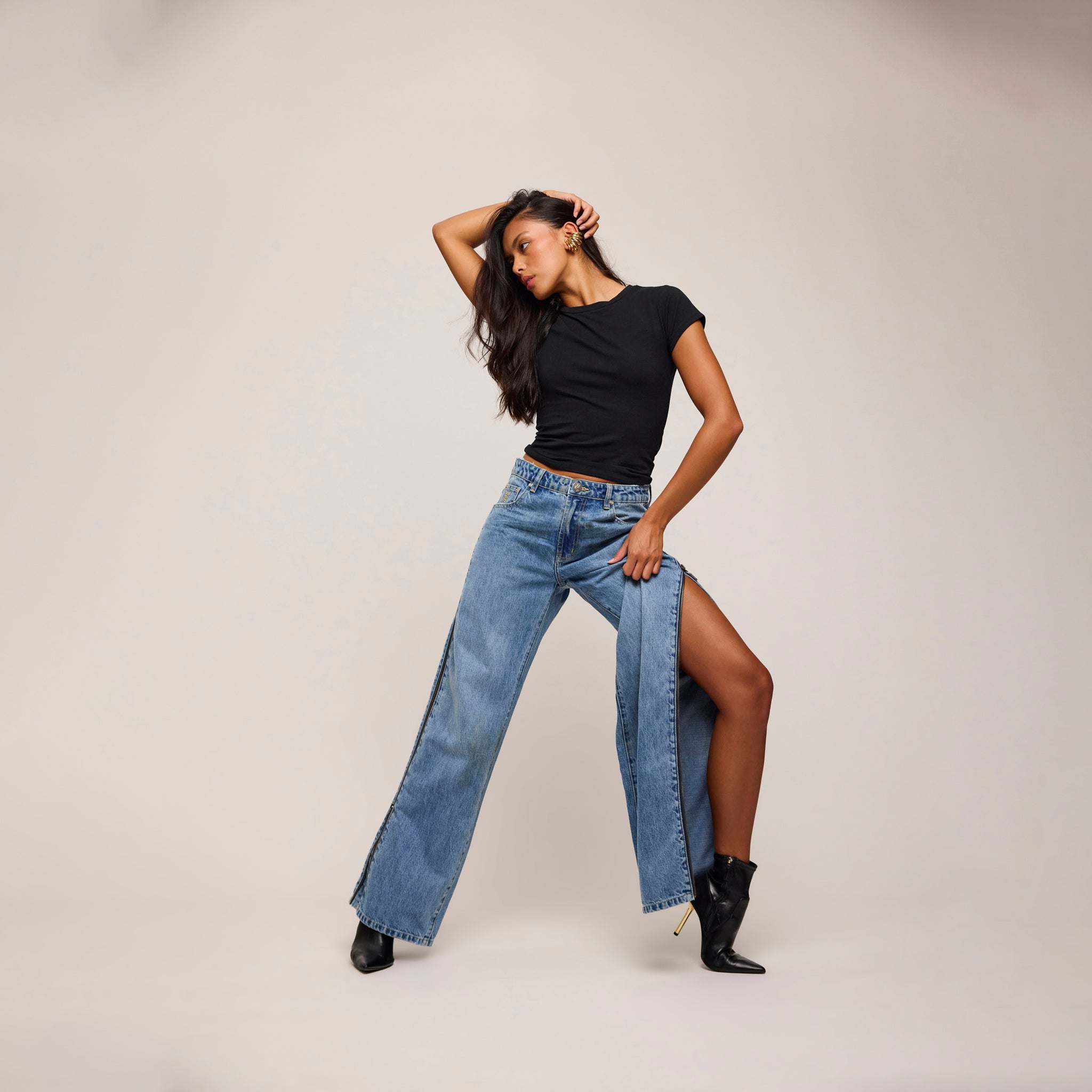 LOW RIDERS LOW WAIST WIDE LEG ZIPPED DENIM JEANS | Color_Pretty Blue | No_27302_Pretty Blue【ONE TEASPOON_ワンティースプーン】