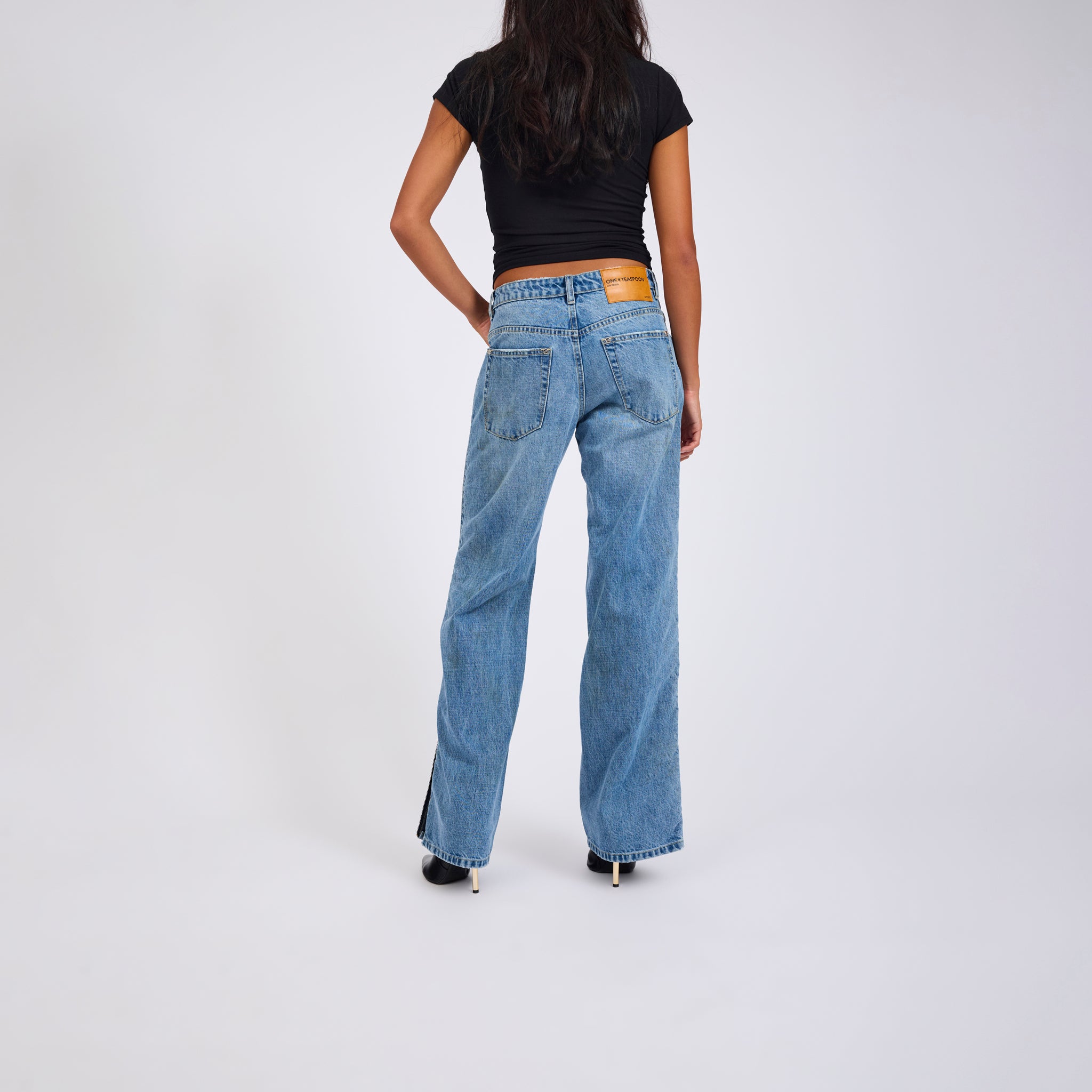 LOW RIDERS LOW WAIST WIDE LEG ZIPPED DENIM JEANS | Color_Pretty Blue | No_27302_Pretty Blue【ONE TEASPOON_ワンティースプーン】