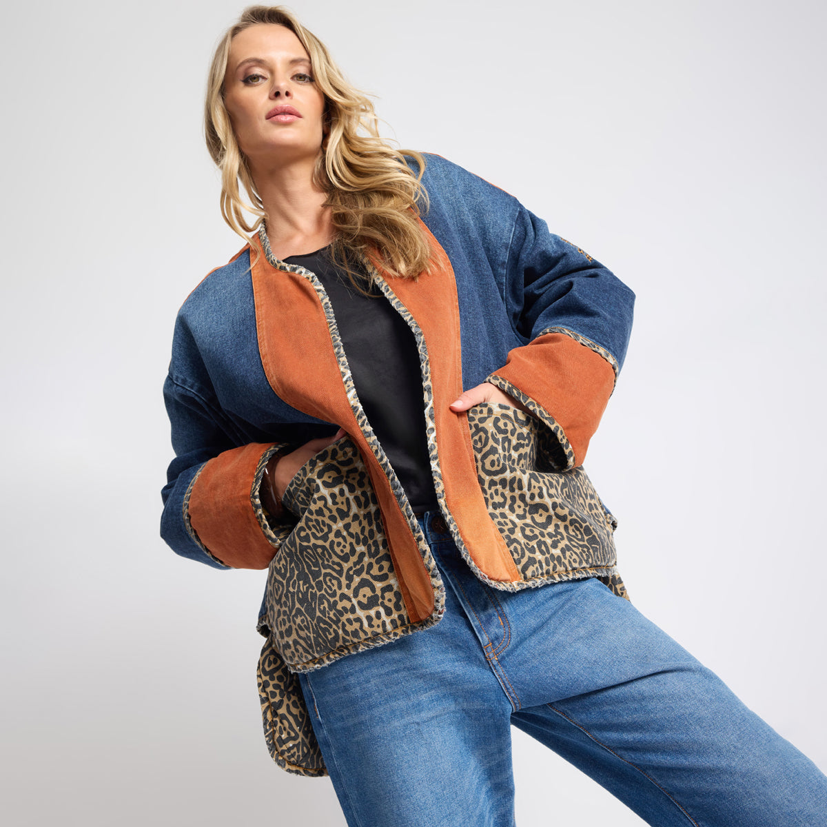 BANG BANG REVERSIBLE COLOUR BLOCKED DENIM WADDED JACKET | Color_Animal Blue Rust | No_27647_Animal Blue Rust【ONE TEASPOON_ワンティースプーン】【入荷予定アイテム・入荷連絡可能】