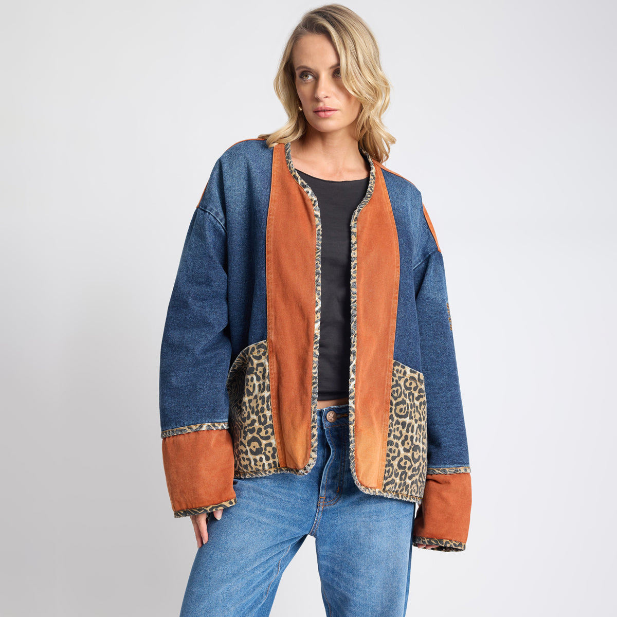 BANG BANG REVERSIBLE COLOUR BLOCKED DENIM WADDED JACKET | Color_Animal Blue Rust | No_27647_Animal Blue Rust【ONE TEASPOON_ワンティースプーン】【入荷予定アイテム・入荷連絡可能】