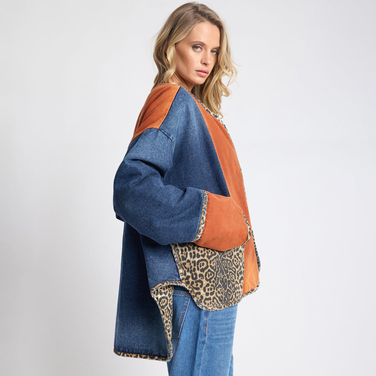 BANG BANG REVERSIBLE COLOUR BLOCKED DENIM WADDED JACKET | Color_Animal Blue Rust | No_27647_Animal Blue Rust【ONE TEASPOON_ワンティースプーン】【入荷予定アイテム・入荷連絡可能】