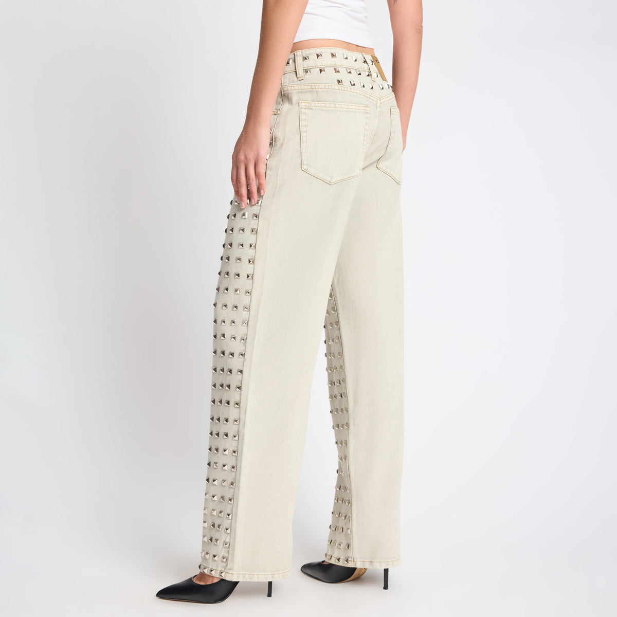JACKSON MID WAIST WIDE LEG STUDDED DENIM JEANS | Color_Antique Khaki | No_27685_Antique Khaki【ONE TEASPOON_ワンティースプーン】【入荷予定アイテム・入荷連絡可能】