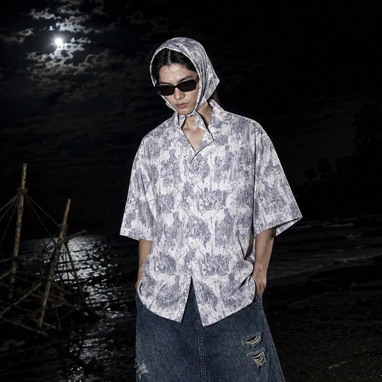 Seivson x (A)crypsis METAL GEM HAWAIIAN SHIRT - BLUE