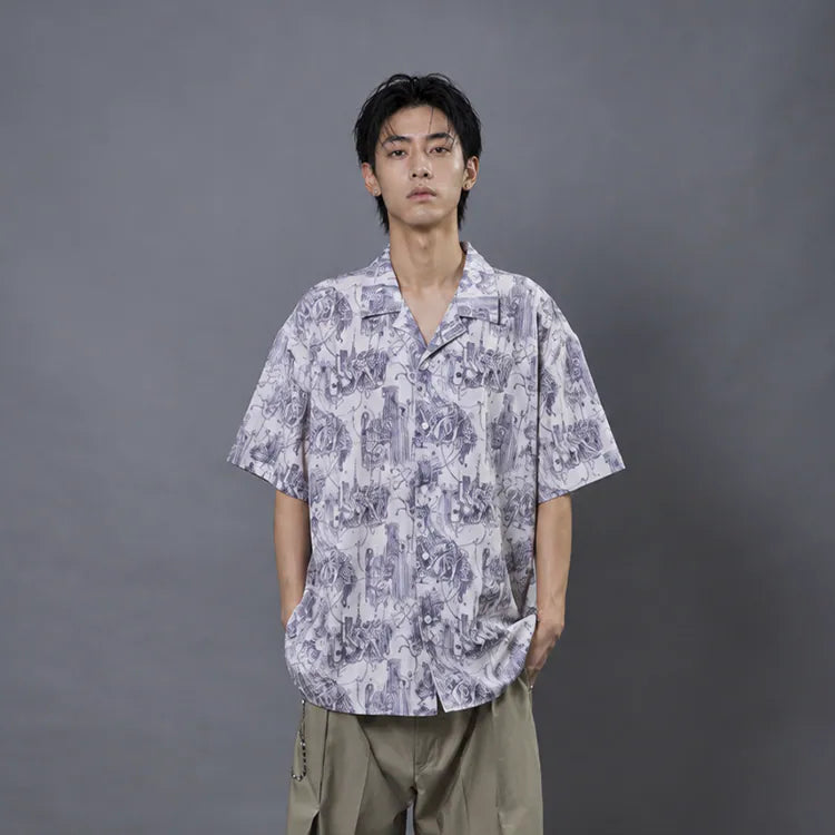 Seivson x (A)crypsis METAL GEM HAWAIIAN SHIRT - BLUE