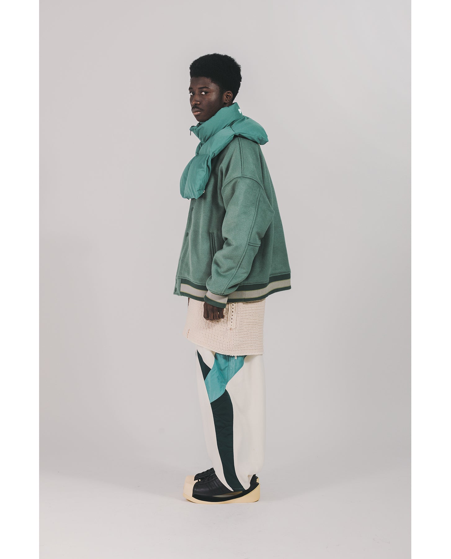 No:ACRS23-C01 | Name:(A)crypsis® 2023A/W Outer Neck Wool Baseball Jacket | Color:Green | Size:Free【(A)CRYPSIS®】【SEIVSON_セイヴソン】