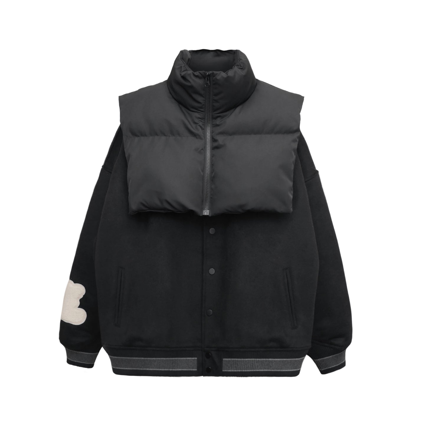 No:ACRS23-C01 | Name:(A)crypsis® 2023A/W Outer Neck Wool Baseball Jacket| Color:Black | Size:Free【(A)CRYPSIS®】【SEIVSON_セイヴソン】