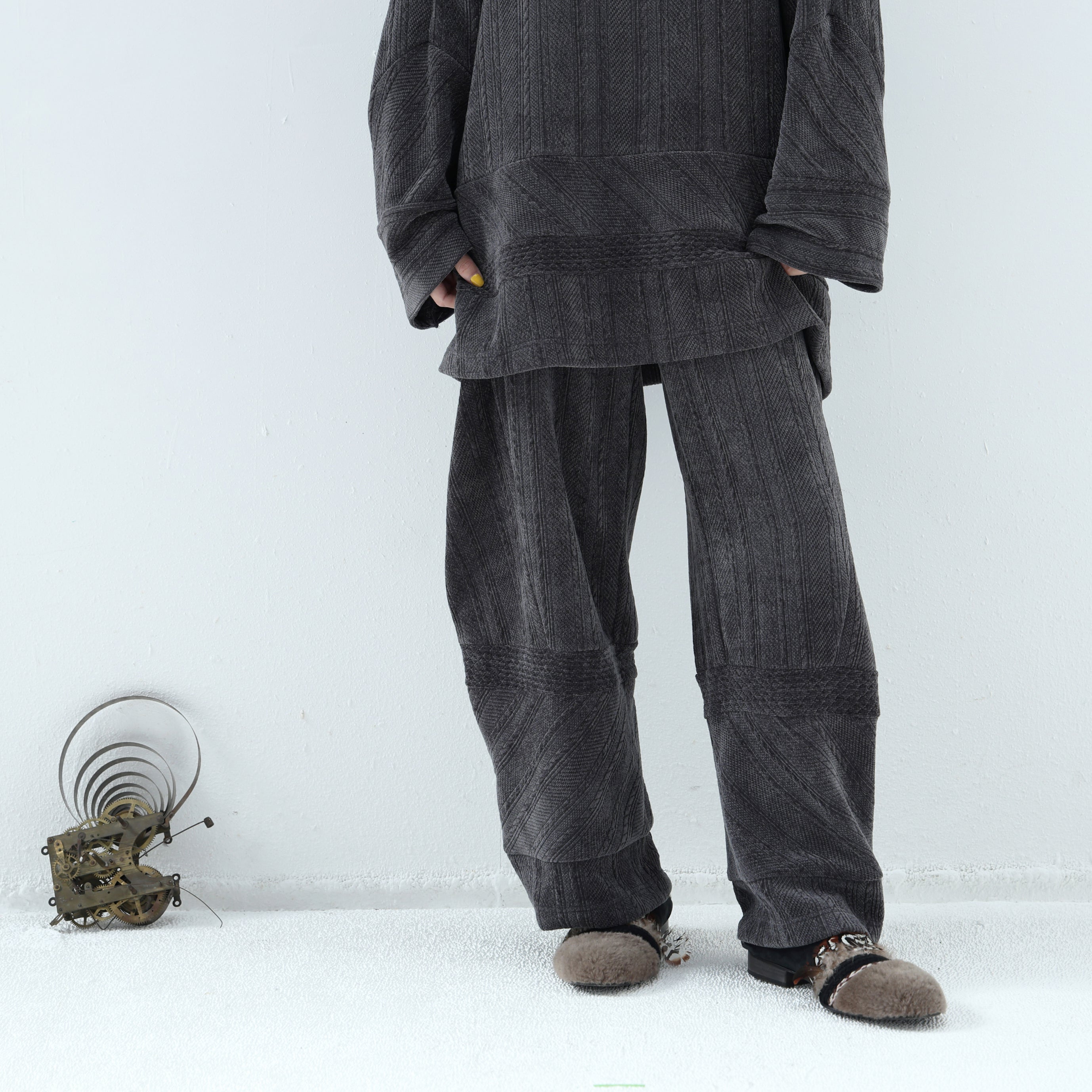 Pattern Switch Wide Pants | Color_Charcoal | No_bsd25aw-18_charcoal【BEDSIDEDRAMA_ベッドサイドドラマ】【入荷予定アイテム・入荷連絡可能】