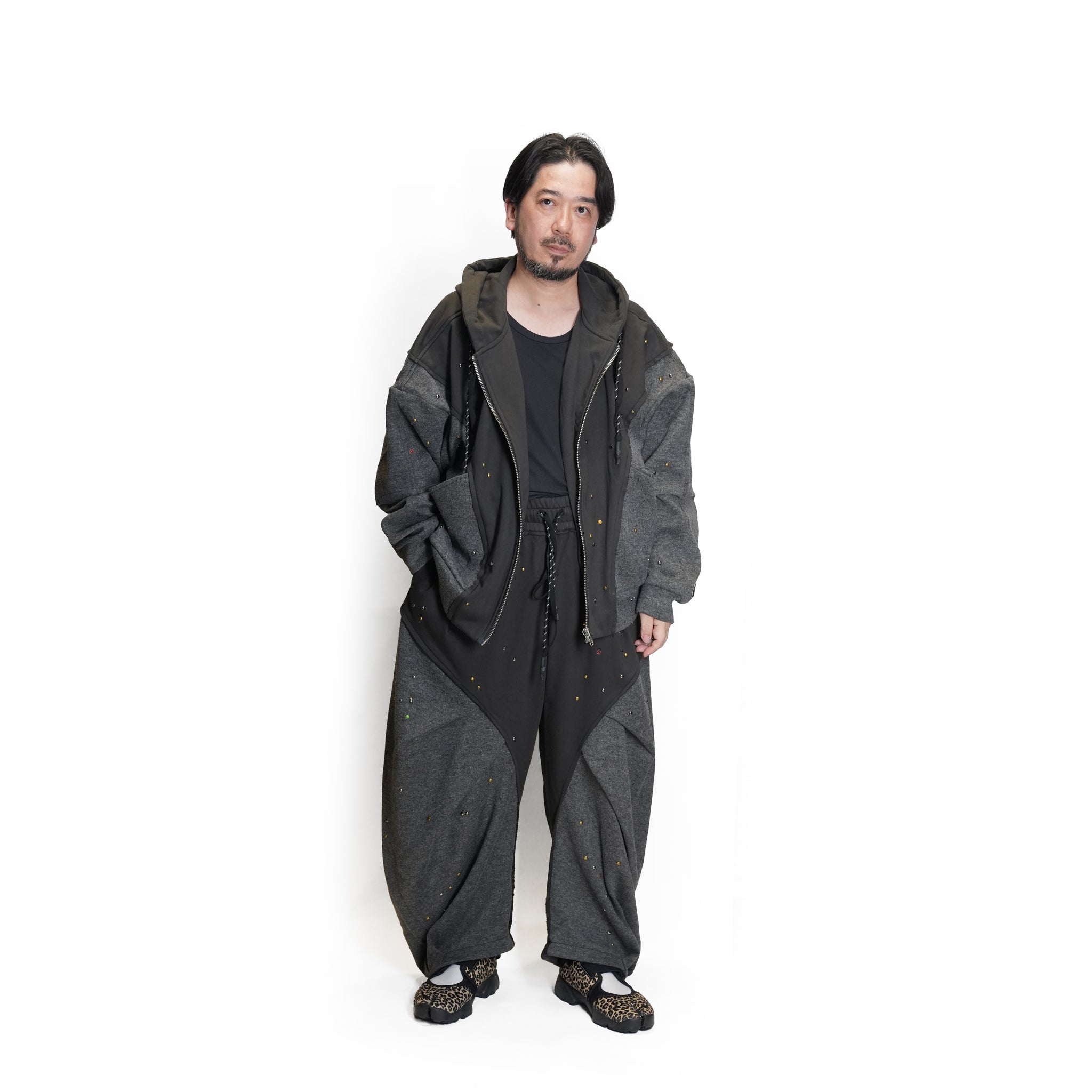 (A)crypsis® “High-Density Hand-Pleated Starry Sky Jewelry-Inspired Trousers” in Dark Gray | (A)CRYPSIS®