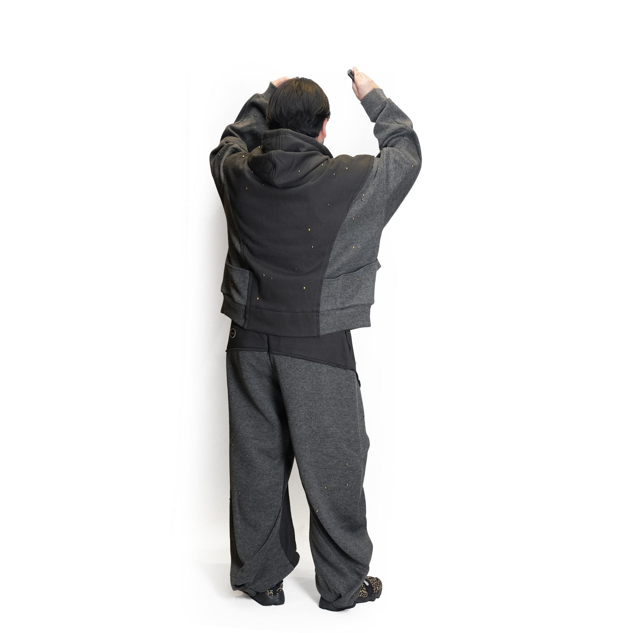 (A)crypsis® “High-Density Handcrafted Starry Sky Jewelry-Detail Structured Zipper Jacket” in Dark Gray | (A)CRYPSIS®