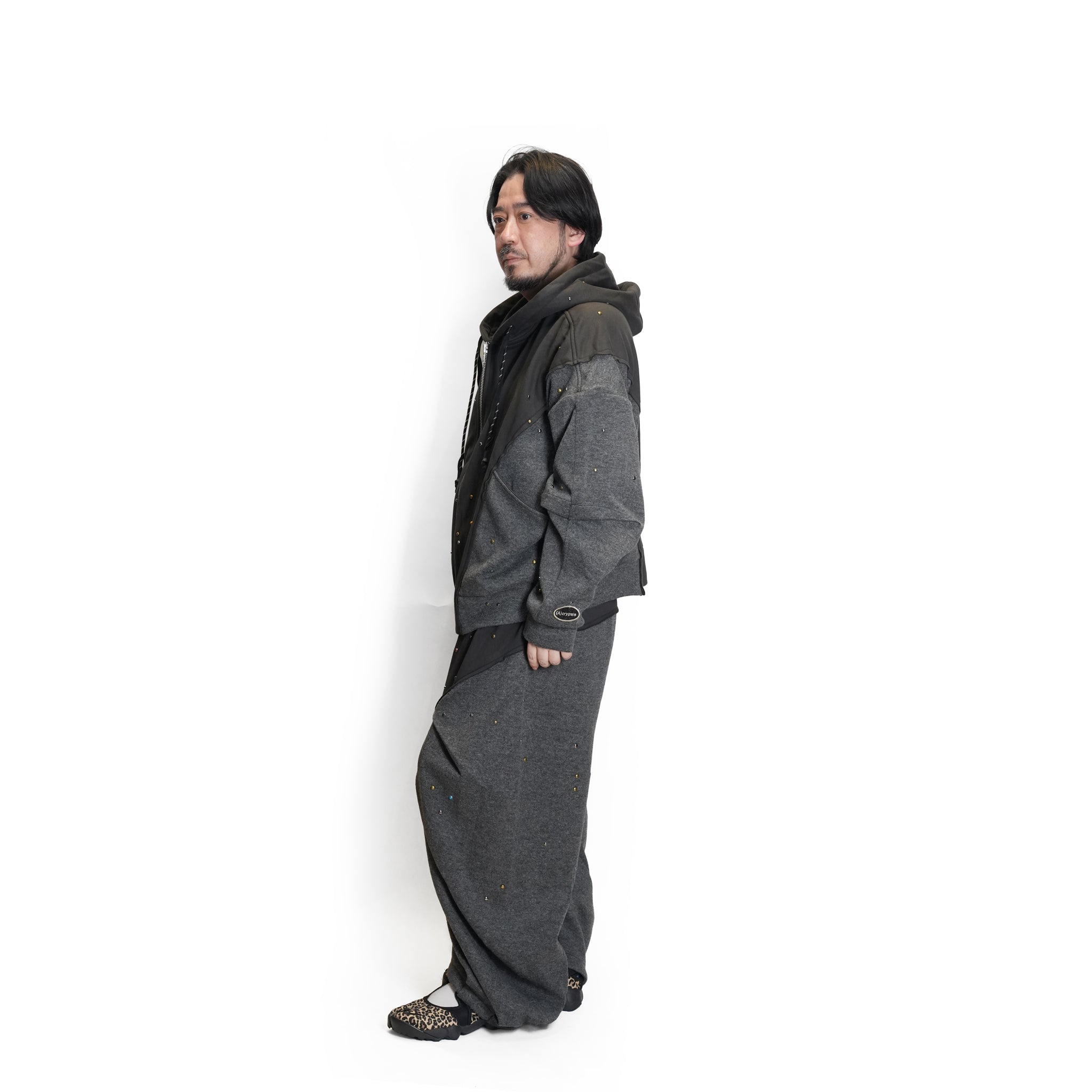 (A)crypsis® “High-Density Hand-Pleated Starry Sky Jewelry-Inspired Trousers” in Dark Gray | (A)CRYPSIS®
