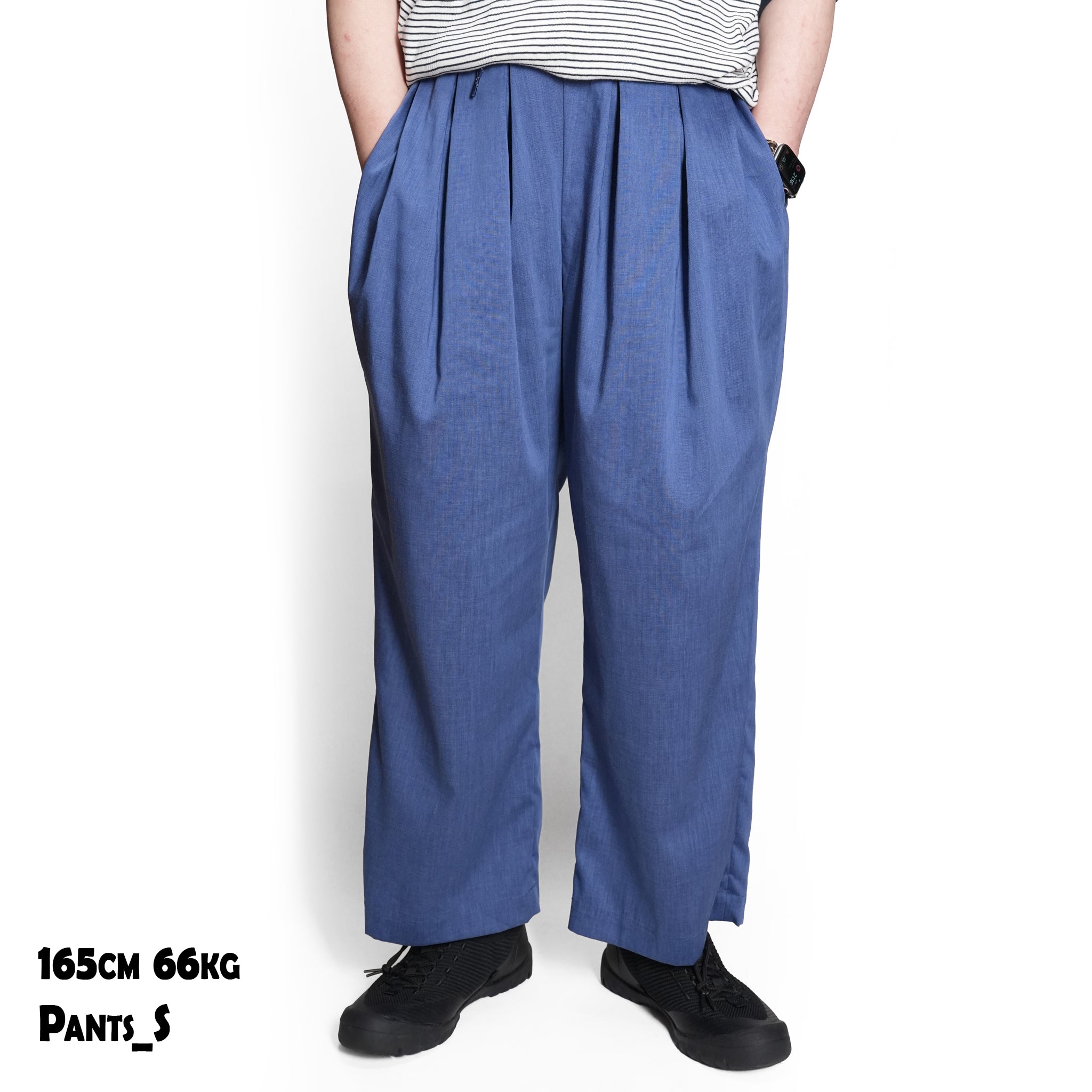 TRIPLE TUCK LINEN PANTS– Blue | STOF