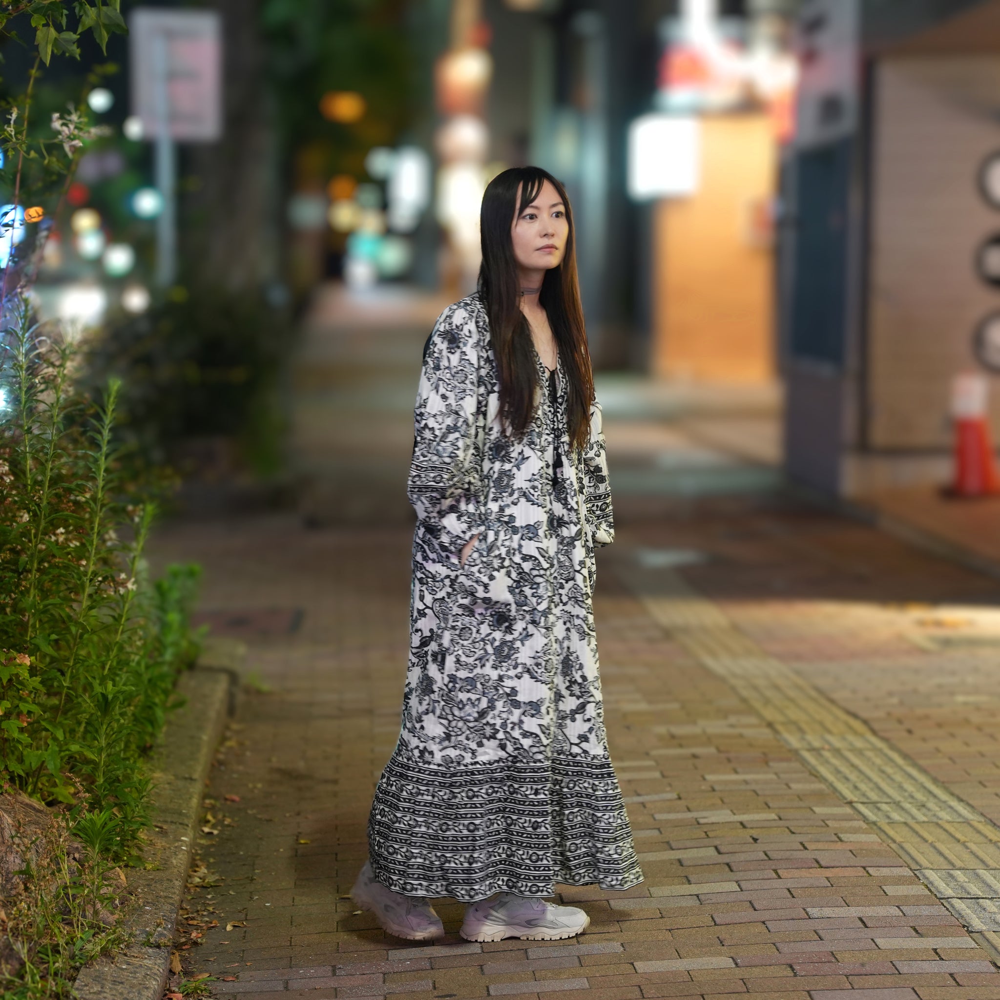 Paisley Flower Print Dress – Black | SARAMALLIKA