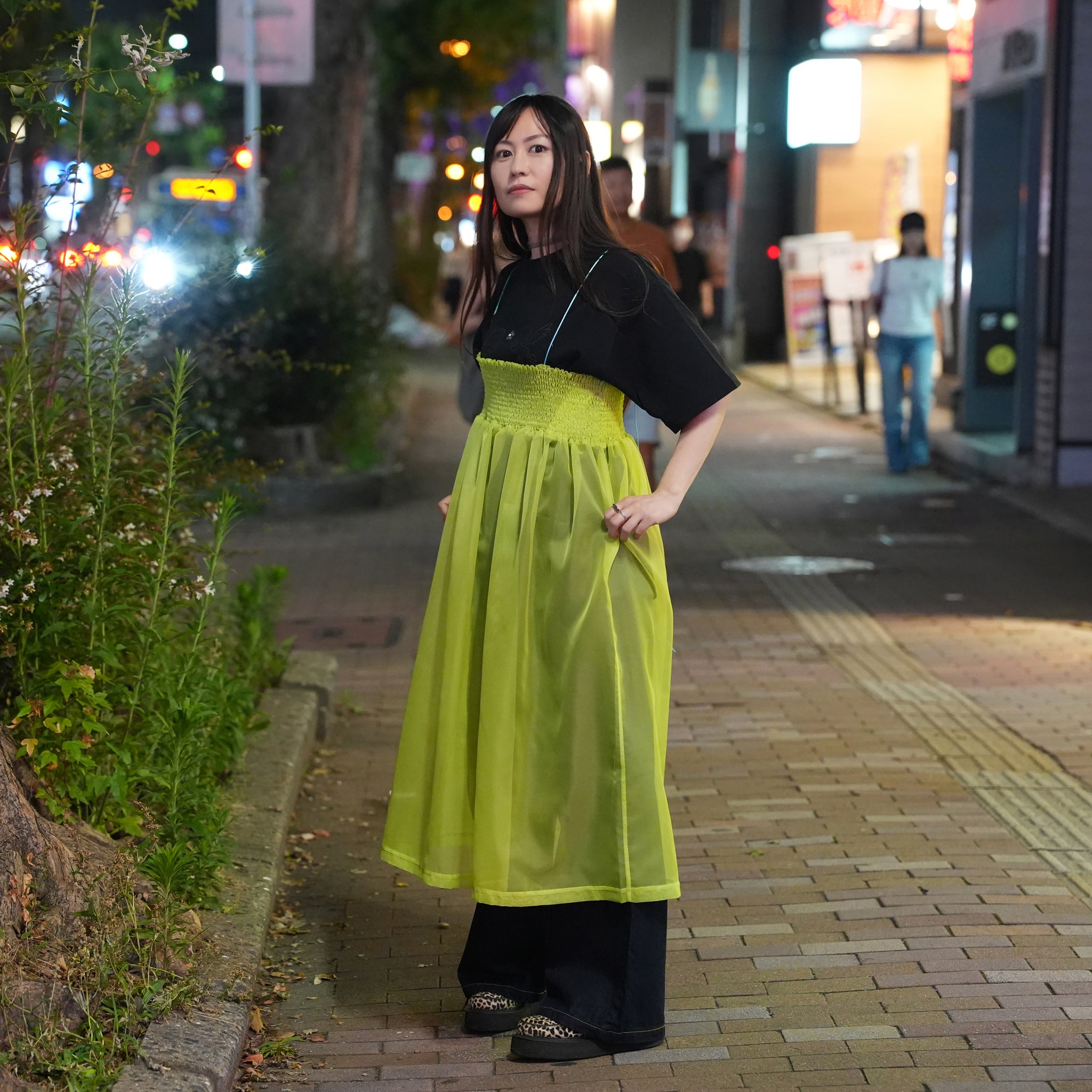ORGANDY SHEER LAYERED DRESS – Green | HCAE