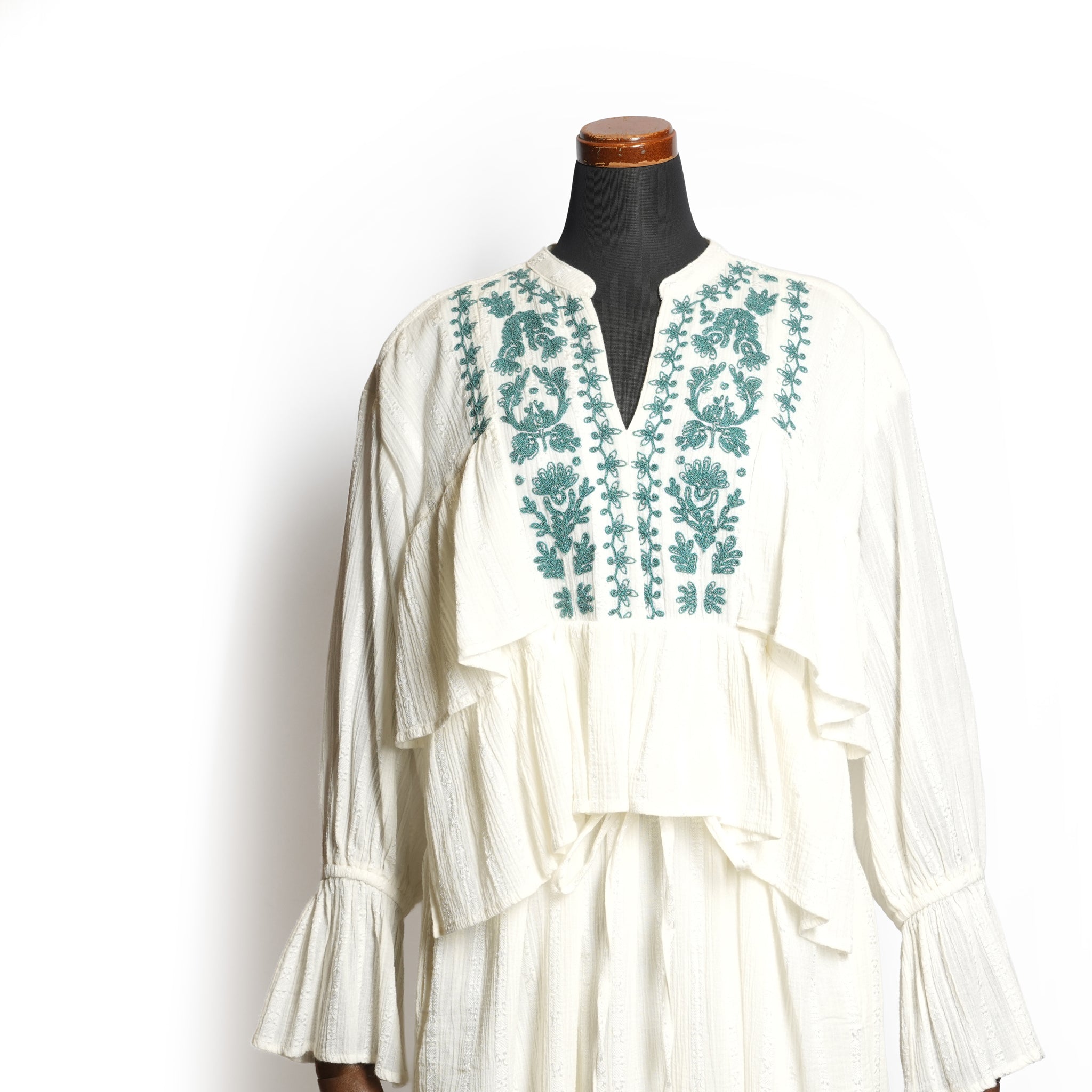 COTTON JACQUARD CORD EMBROIDERY DRESS – Ecru | SARAMALLIKA