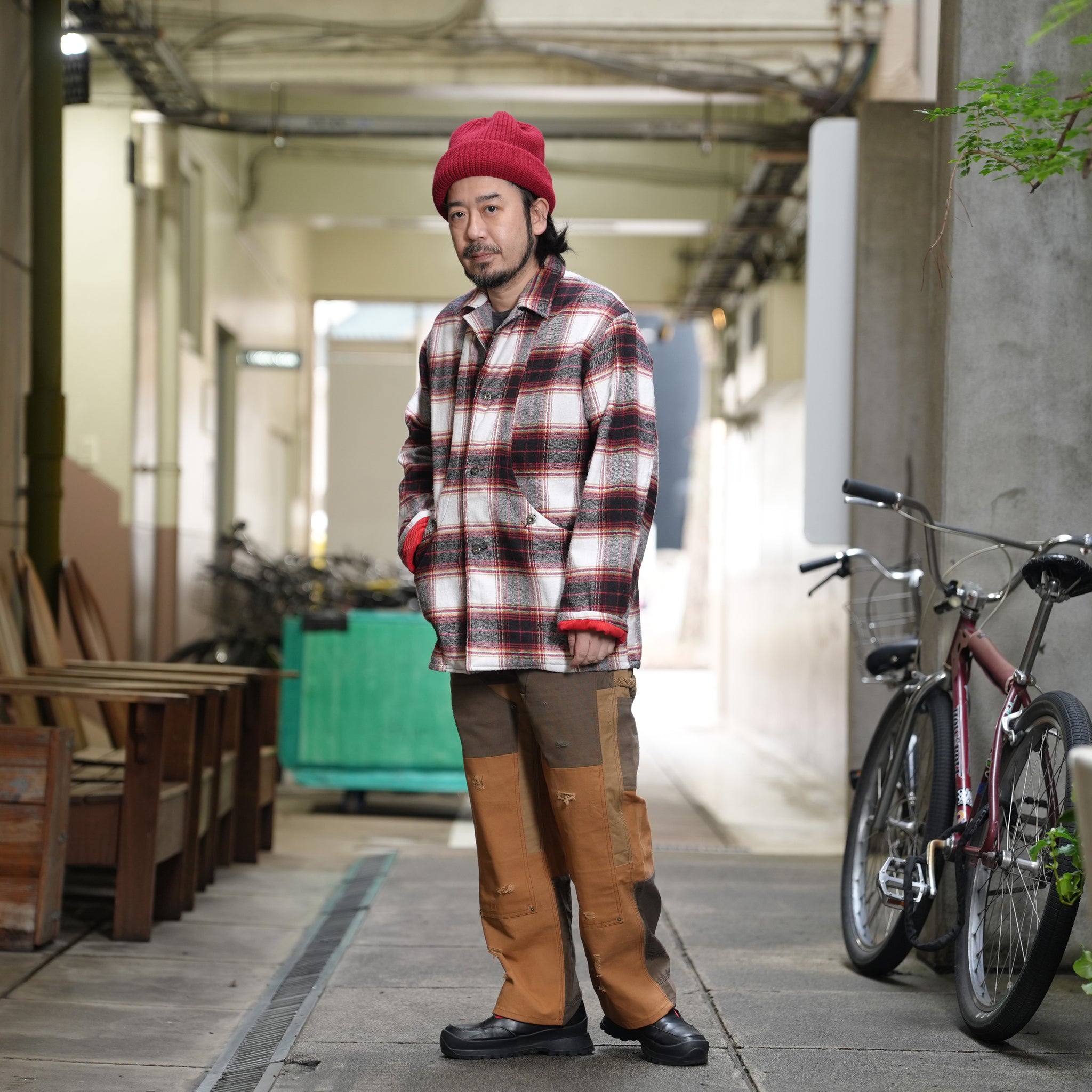 RP2528305_Brown | DAMAGE DOUBLEKNEE PANTS | Color:Brown | Size_M/L/XL【NASNGWAM_ナスングワム】