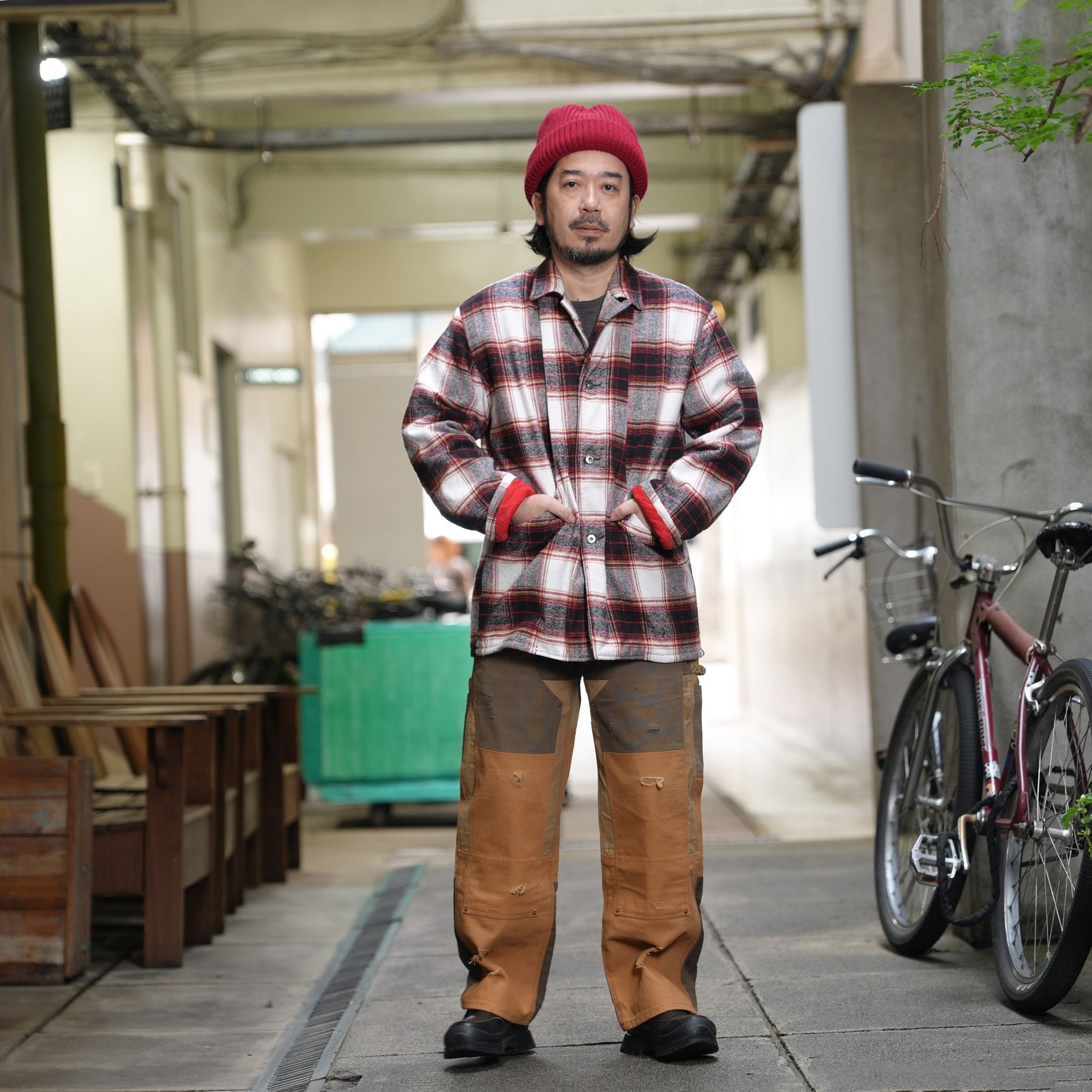 RP2528305_Brown | DAMAGE DOUBLEKNEE PANTS | Color:Brown | Size_M/L/XL【NASNGWAM_ナスングワム】