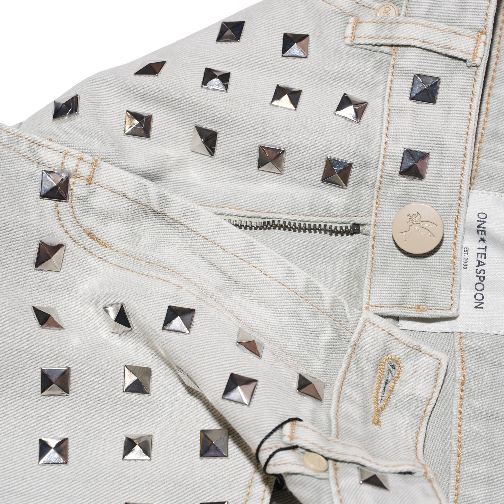 JACKSON MID WAIST WIDE LEG STUDDED DENIM JEANS – Antique Khaki | ONE TEASPOON
